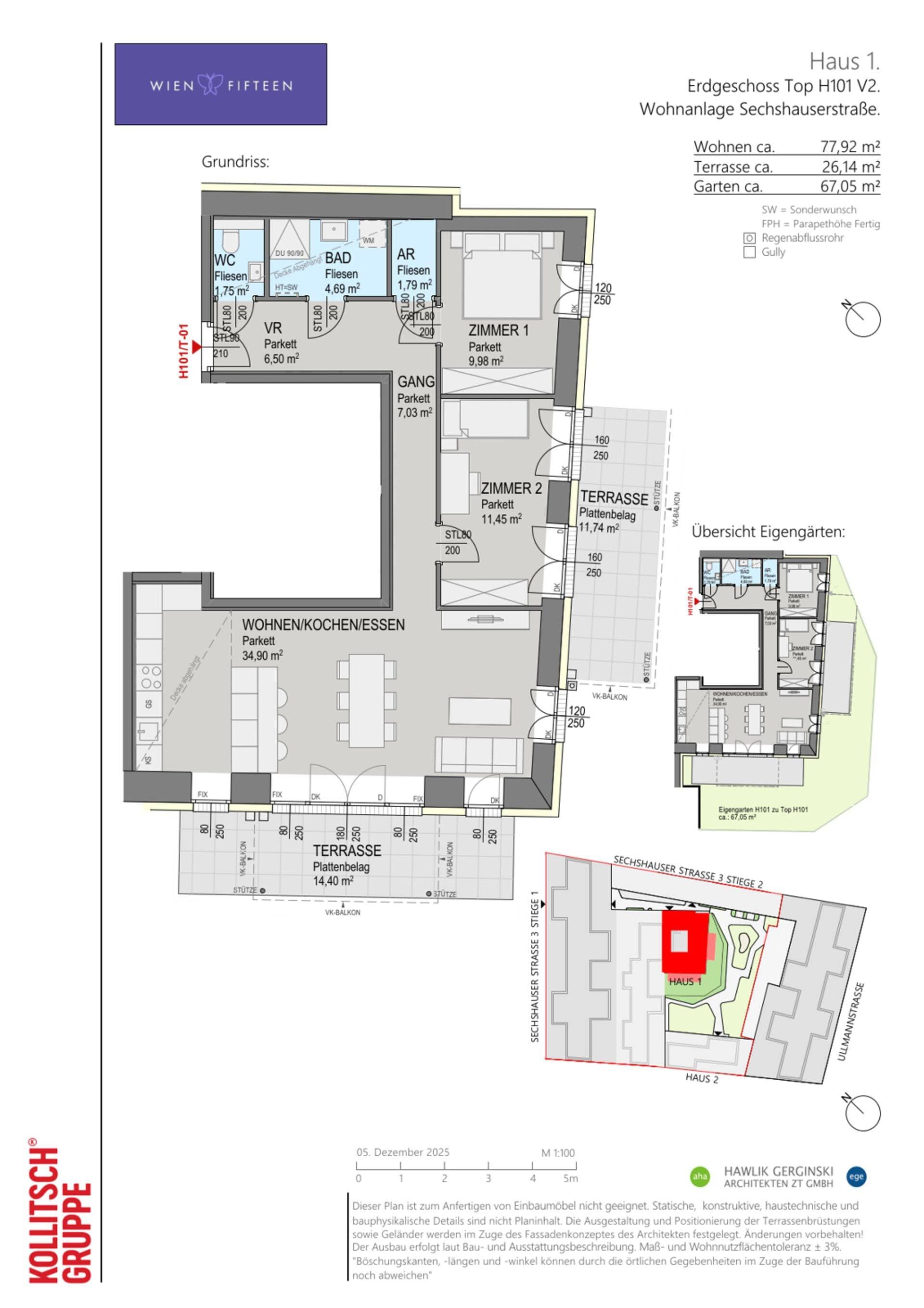Grundriss Top H101 — WIEN FIFTEEN — 3 Zimmer — 77,9 m² — TH