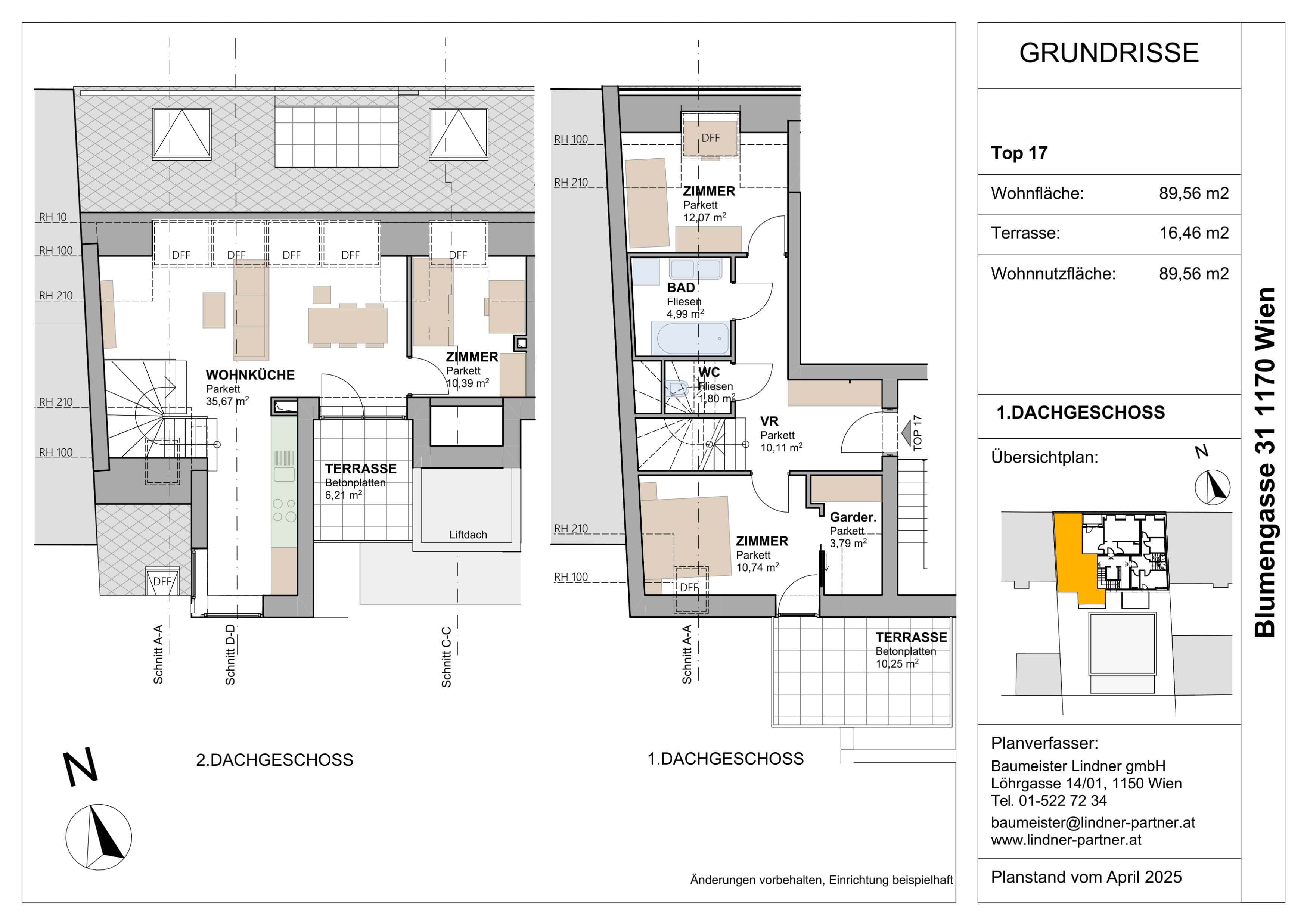Grundriss Top 96449 — FLORAVIE — 4 Zimmer — 89,6 m² — DG — Terrasse, Balkon, Süden