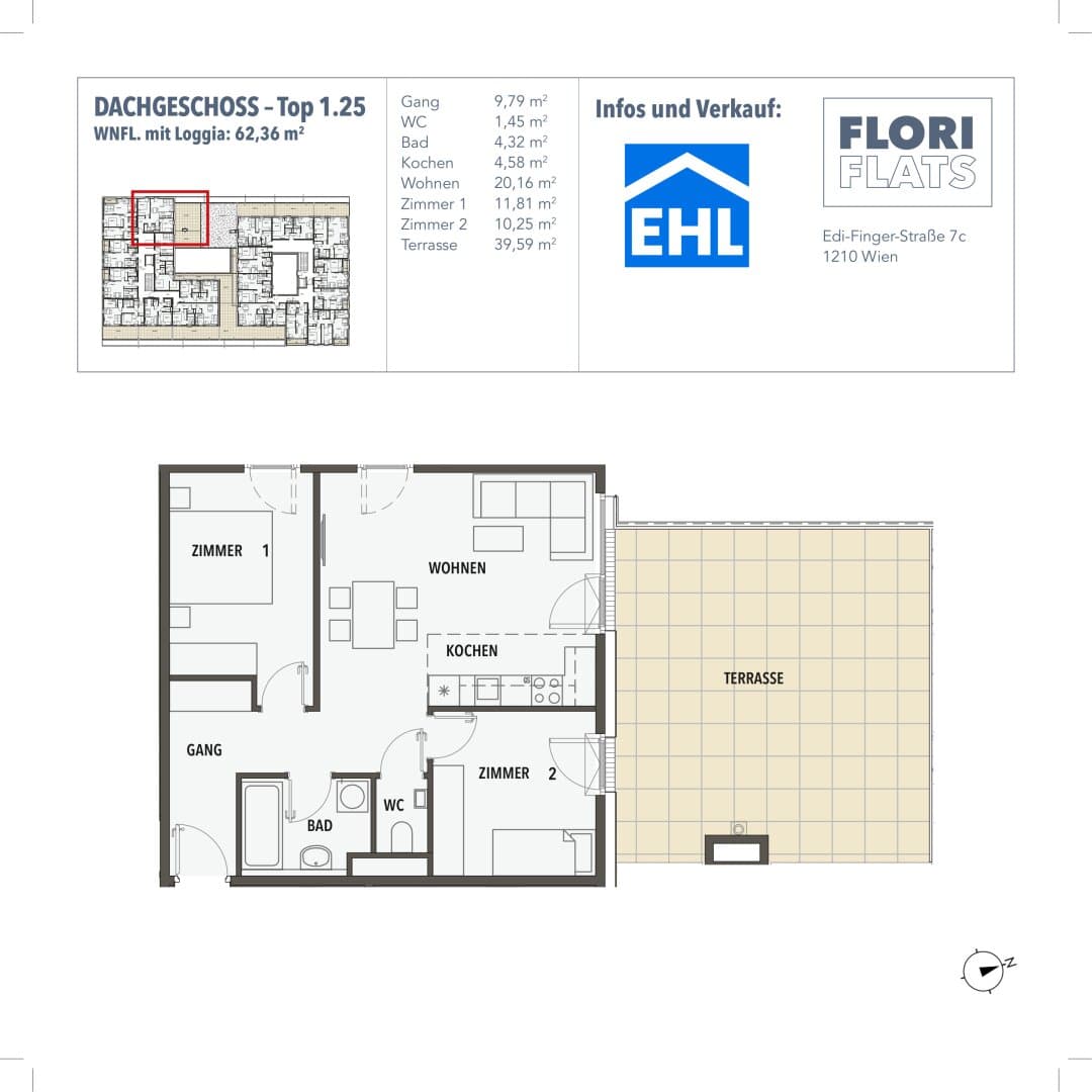 Floorplan 25 — Flori Flats — 3 Rooms — 62.4 m² — 1. DG