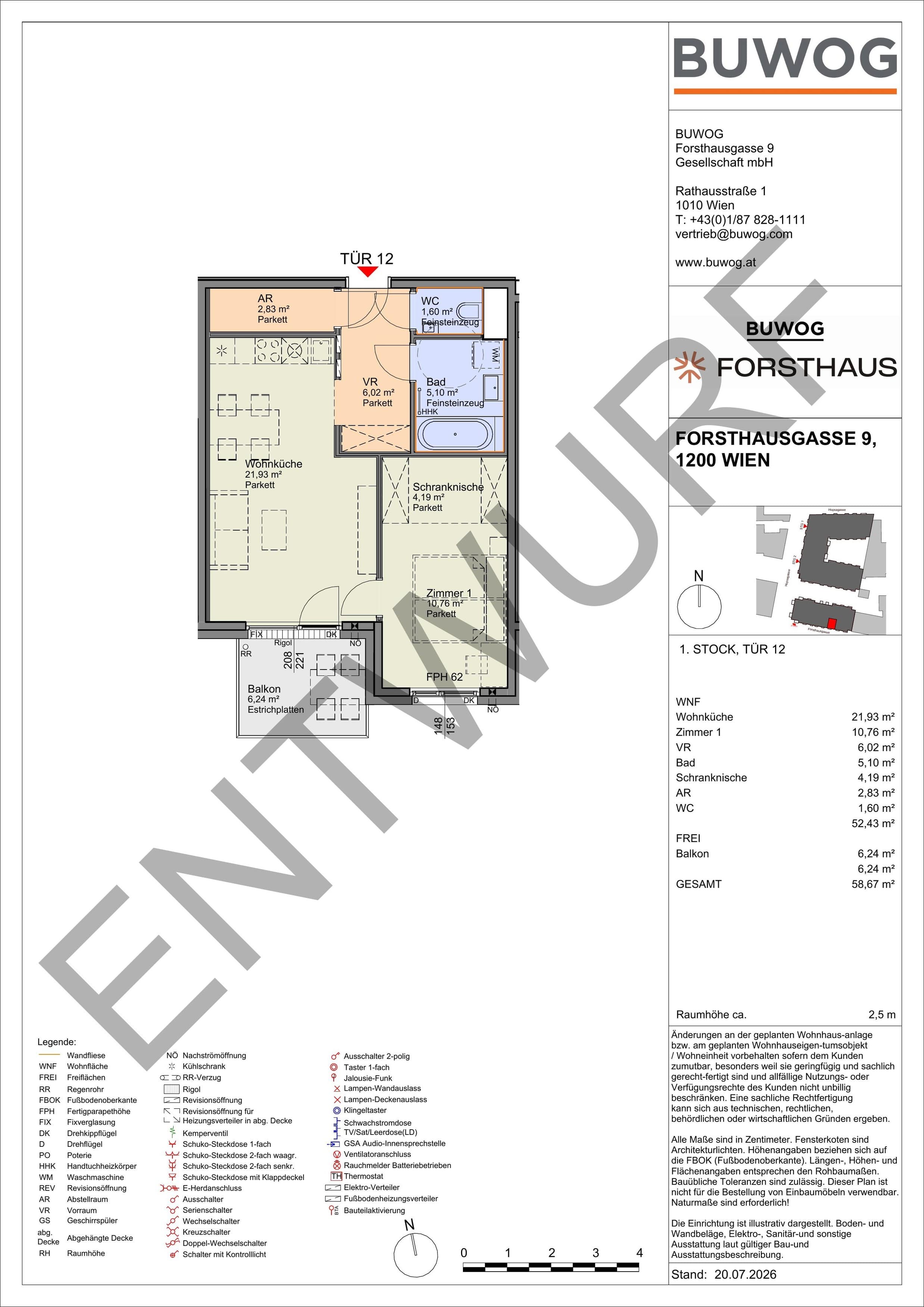 Floorplan Top FH 12 — FORSTHAUS — 2 Rooms — 52.4 m² — 1. OG — Süd