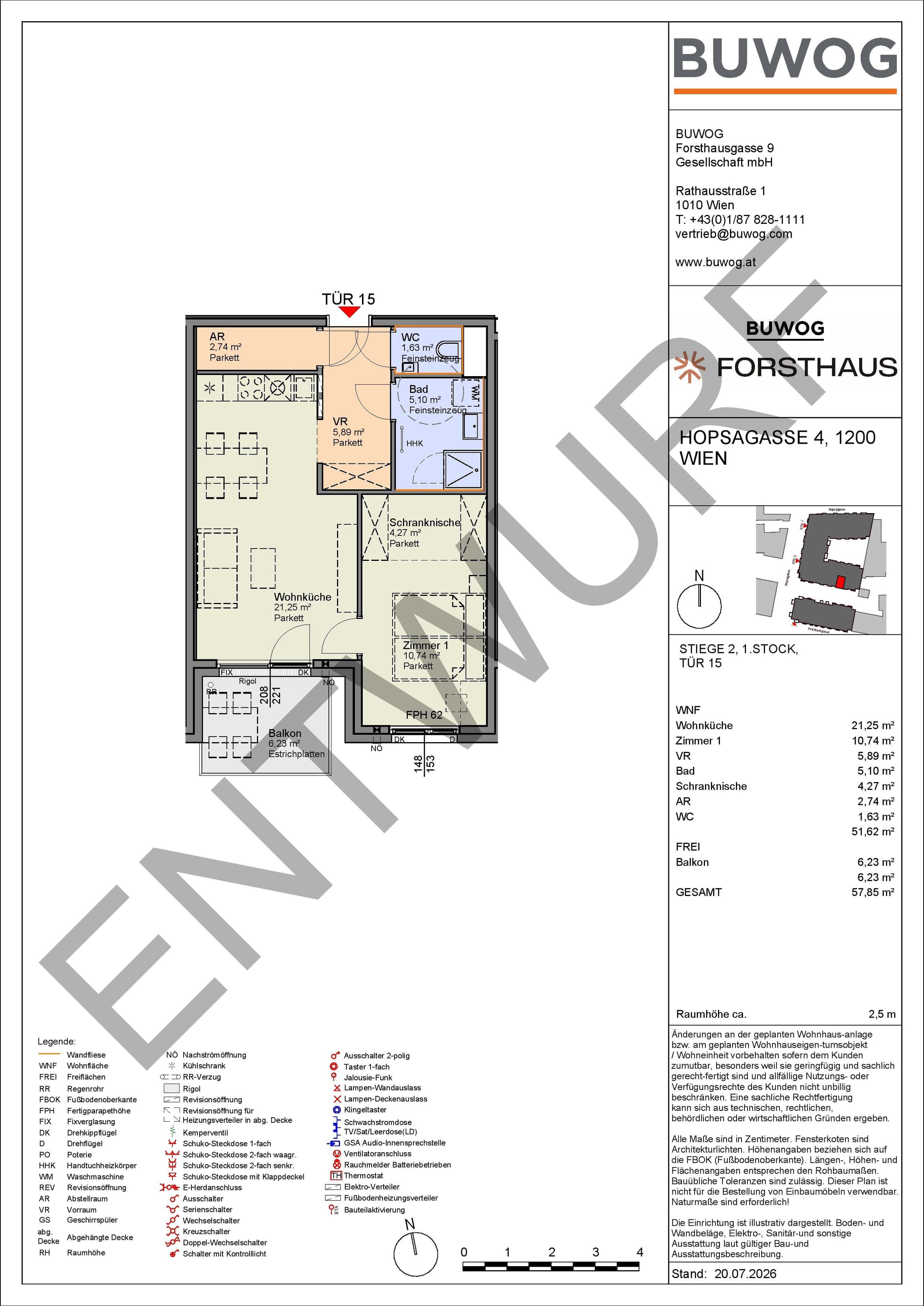 Floorplan Top HO 2.15 — FORSTHAUS — 2 Rooms — 51.6 m² — 1. OG — Süd