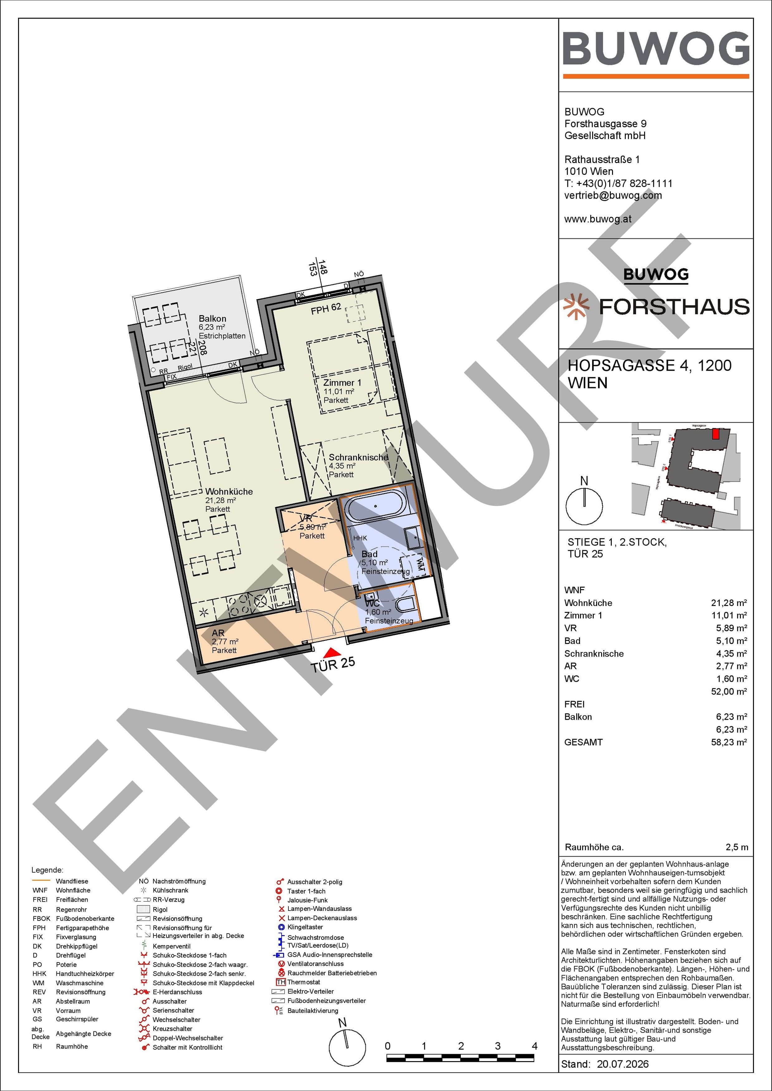 Floorplan Top HO 1.25 — FORSTHAUS — 2 Rooms — 52 m² — 2. OG — Nord