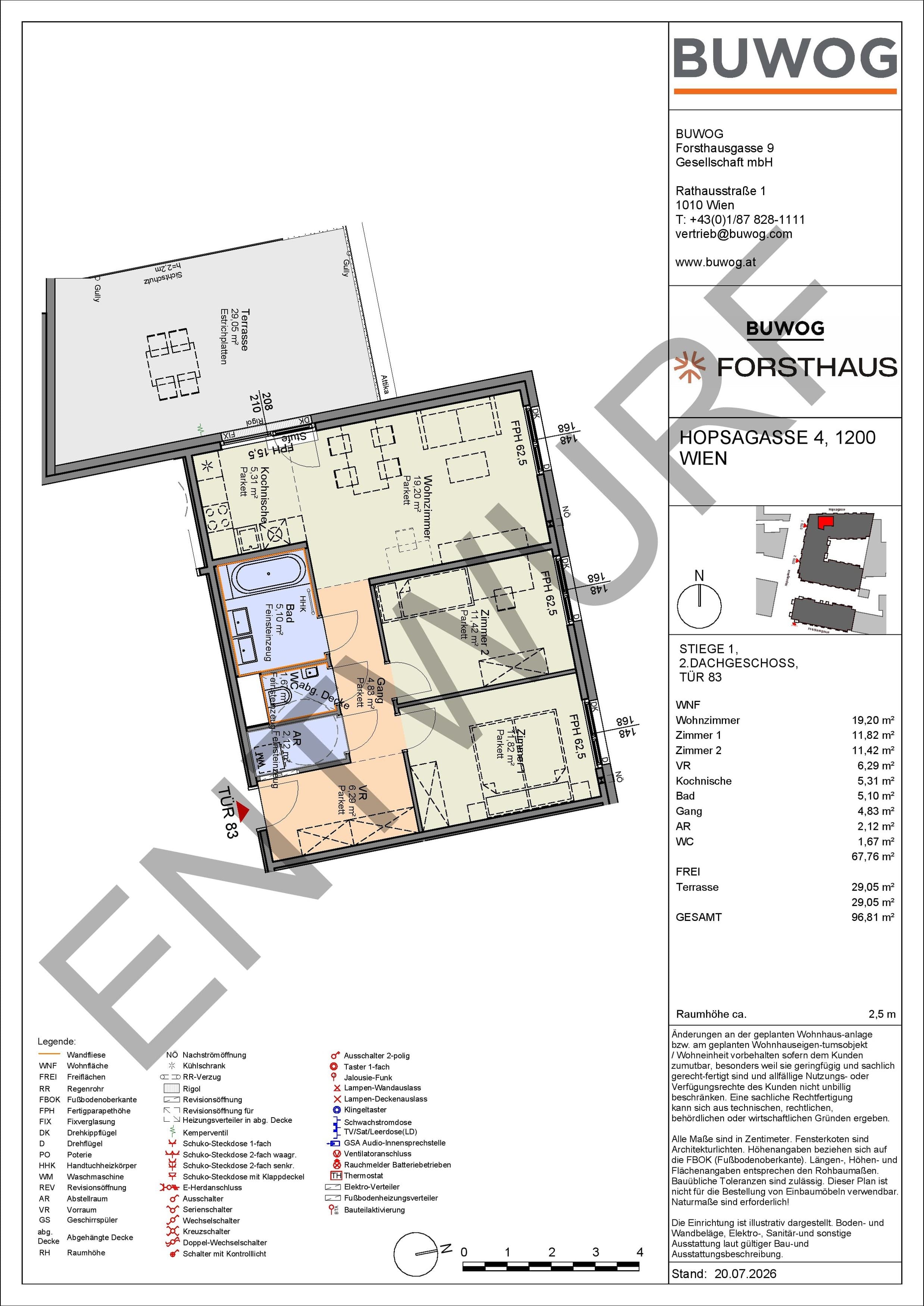 Floorplan Top HO 1.83 — FORSTHAUS — 3 Rooms — 67.8 m² — 2. DG — Nordwest