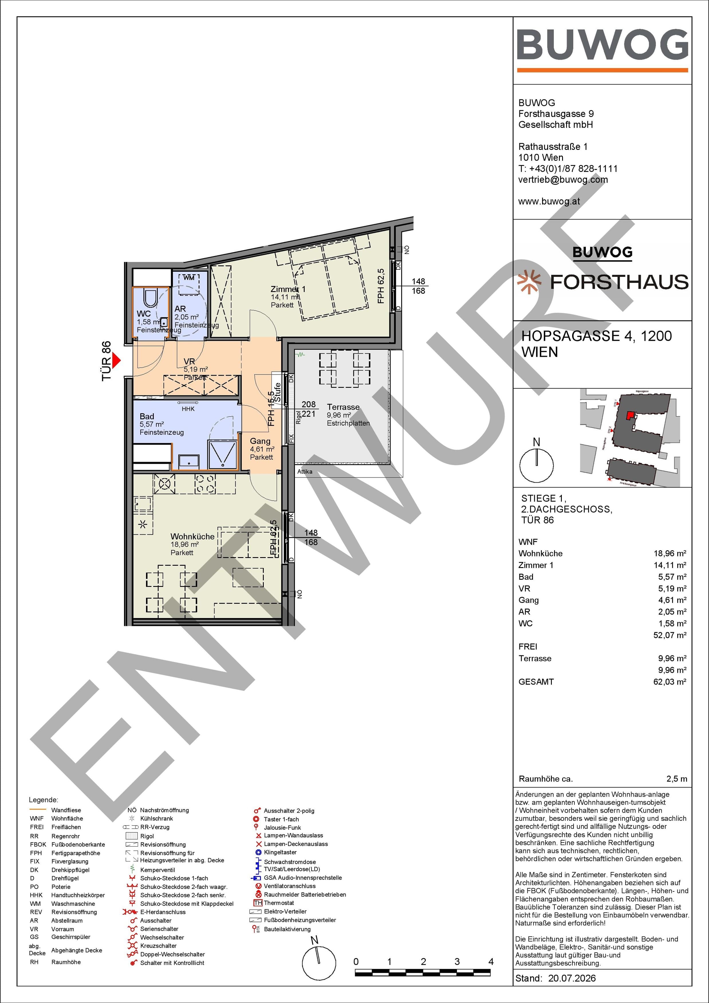 Floorplan Top HO 1.86 — FORSTHAUS — 2 Rooms — 52.1 m² — 2. DG — Ost