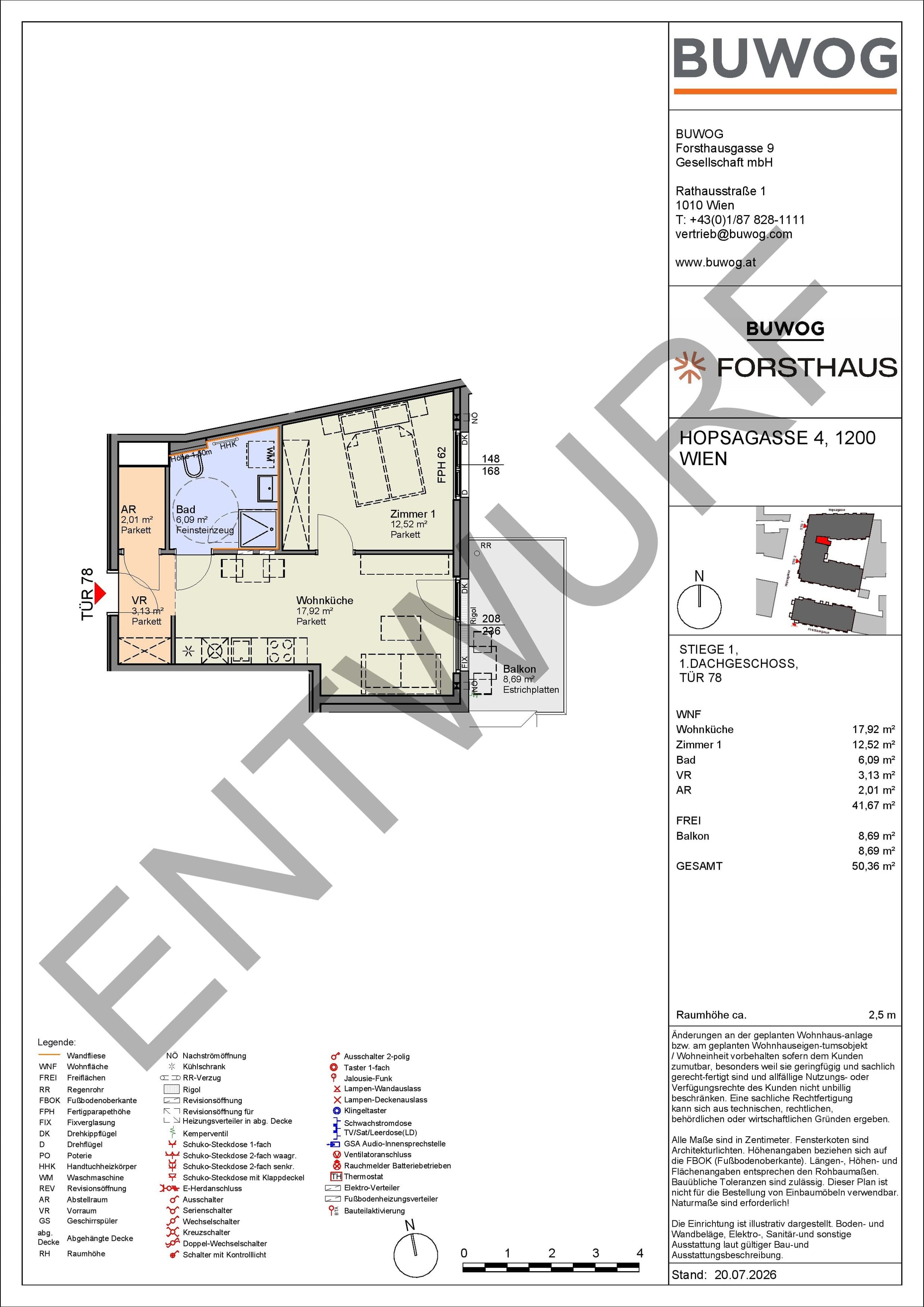 Floorplan Top HO 1.78 — FORSTHAUS — 2 Rooms — 41.7 m² — 1. DG — Ost