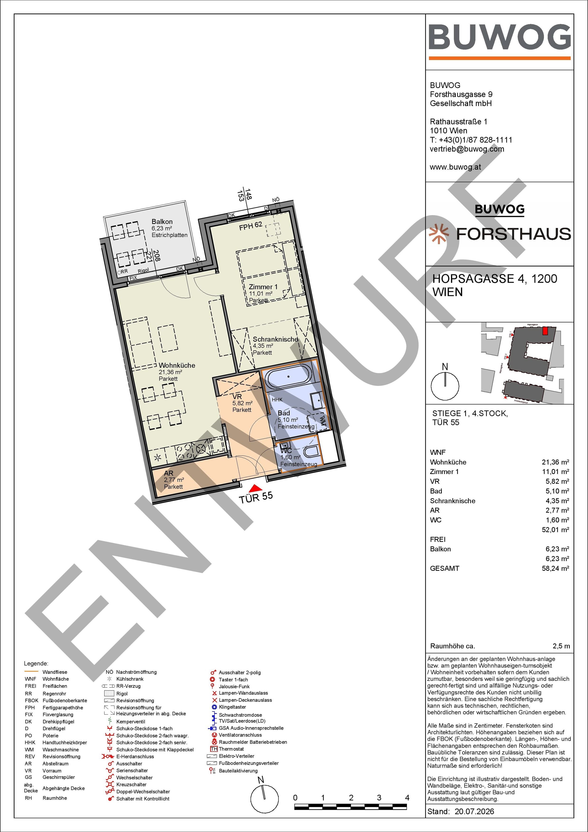 Floorplan Top HO 1.55 — FORSTHAUS — 2 Rooms — 52 m² — 4. OG — Nord