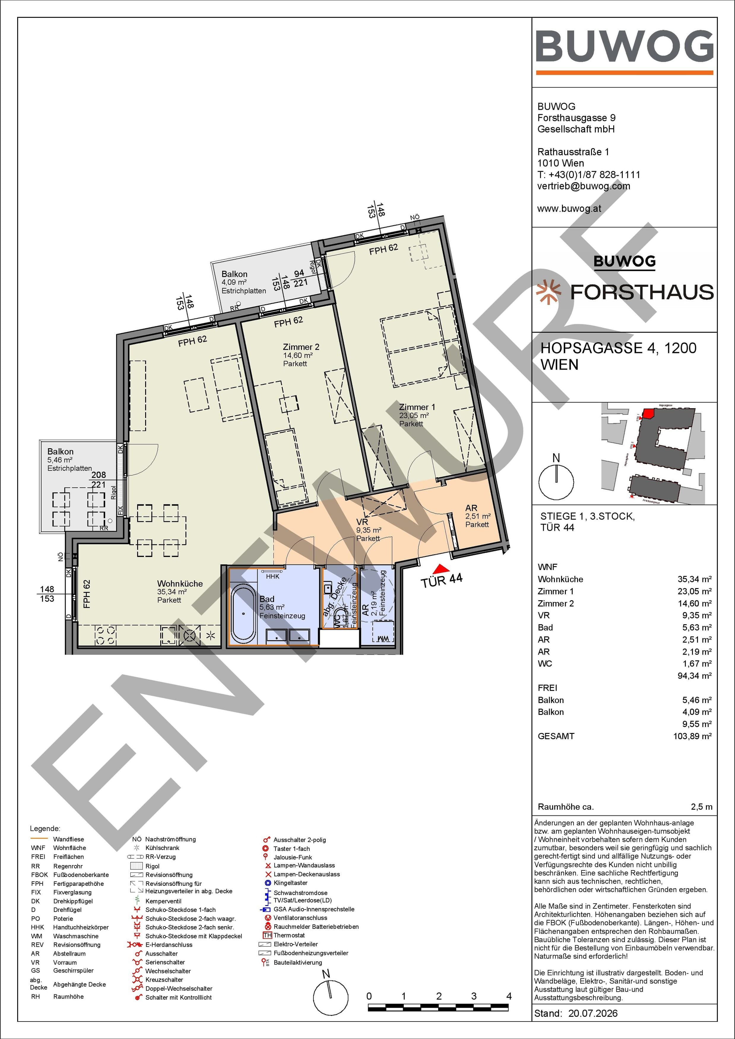 Floorplan Top HO 1.44 — FORSTHAUS — 3 Rooms — 94.4 m² — 3. OG — Nordwest