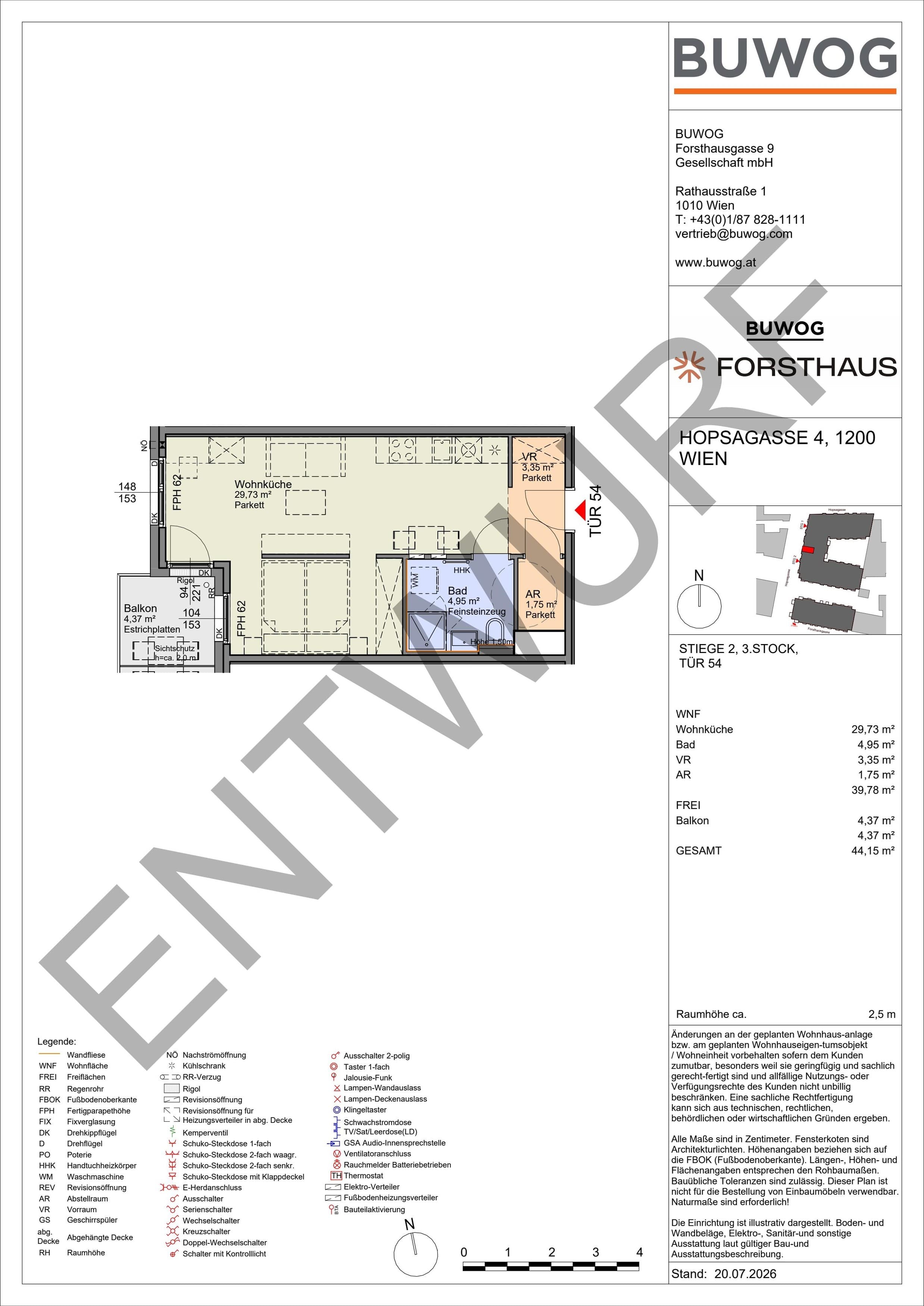 Floorplan Top HO 2.54 — FORSTHAUS — 1 Rooms — 39.8 m² — 3. OG — West
