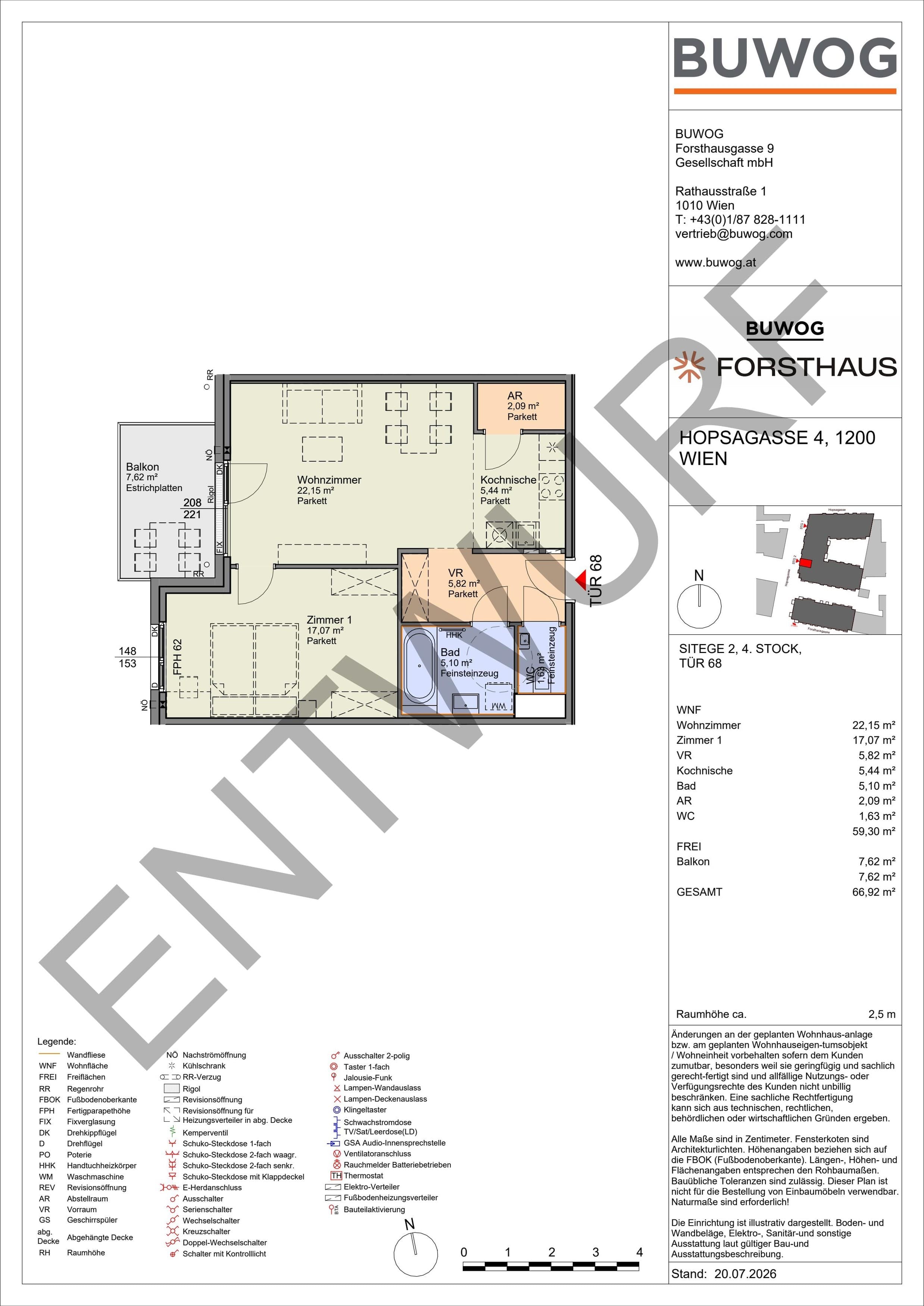 Floorplan Top HO 2.68 — FORSTHAUS — 2 Rooms — 59.3 m² — 4. OG — West