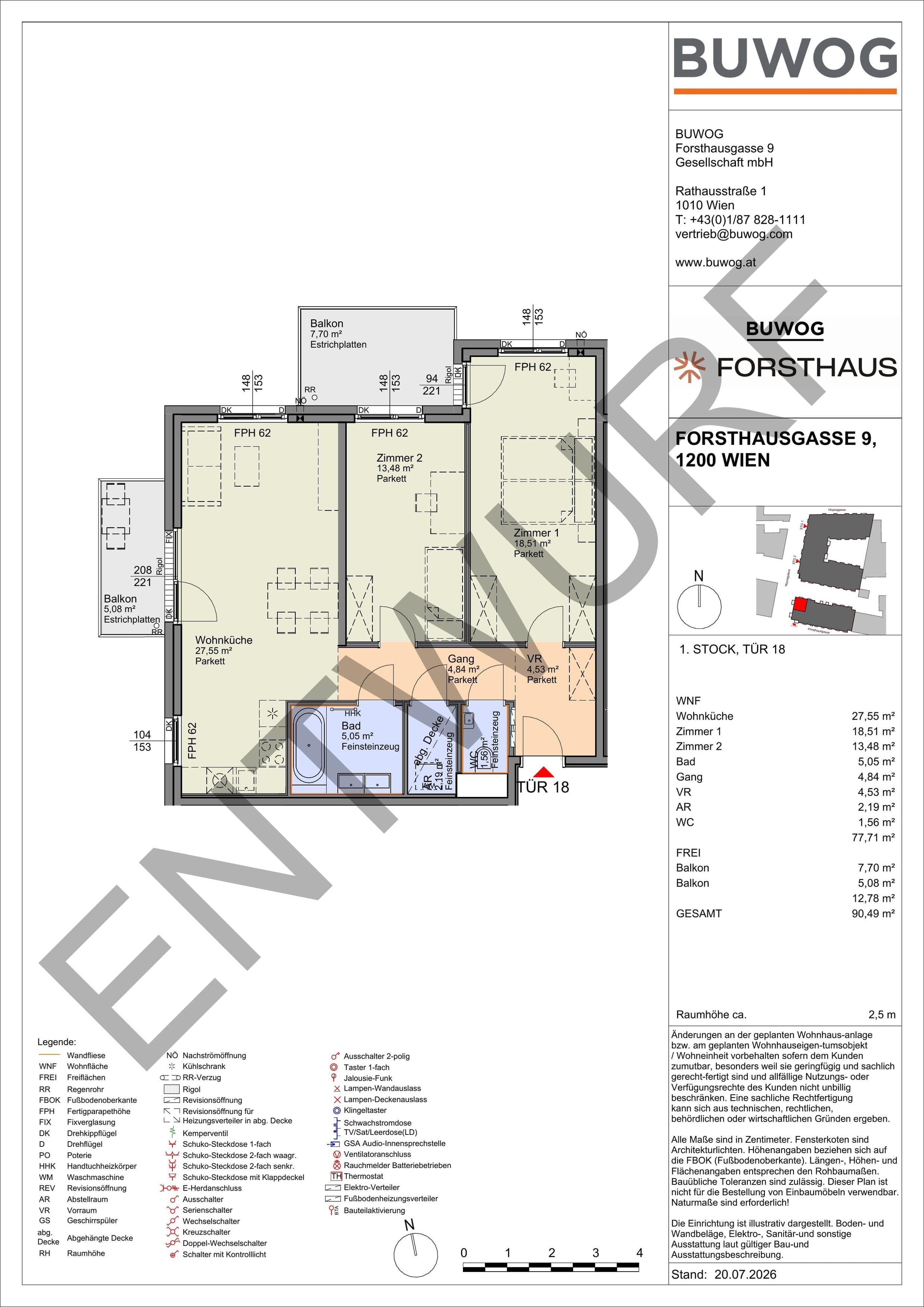 Floorplan Top FH 18 — FORSTHAUS — 3 Rooms — 77.7 m² — 1. OG — Nordwest