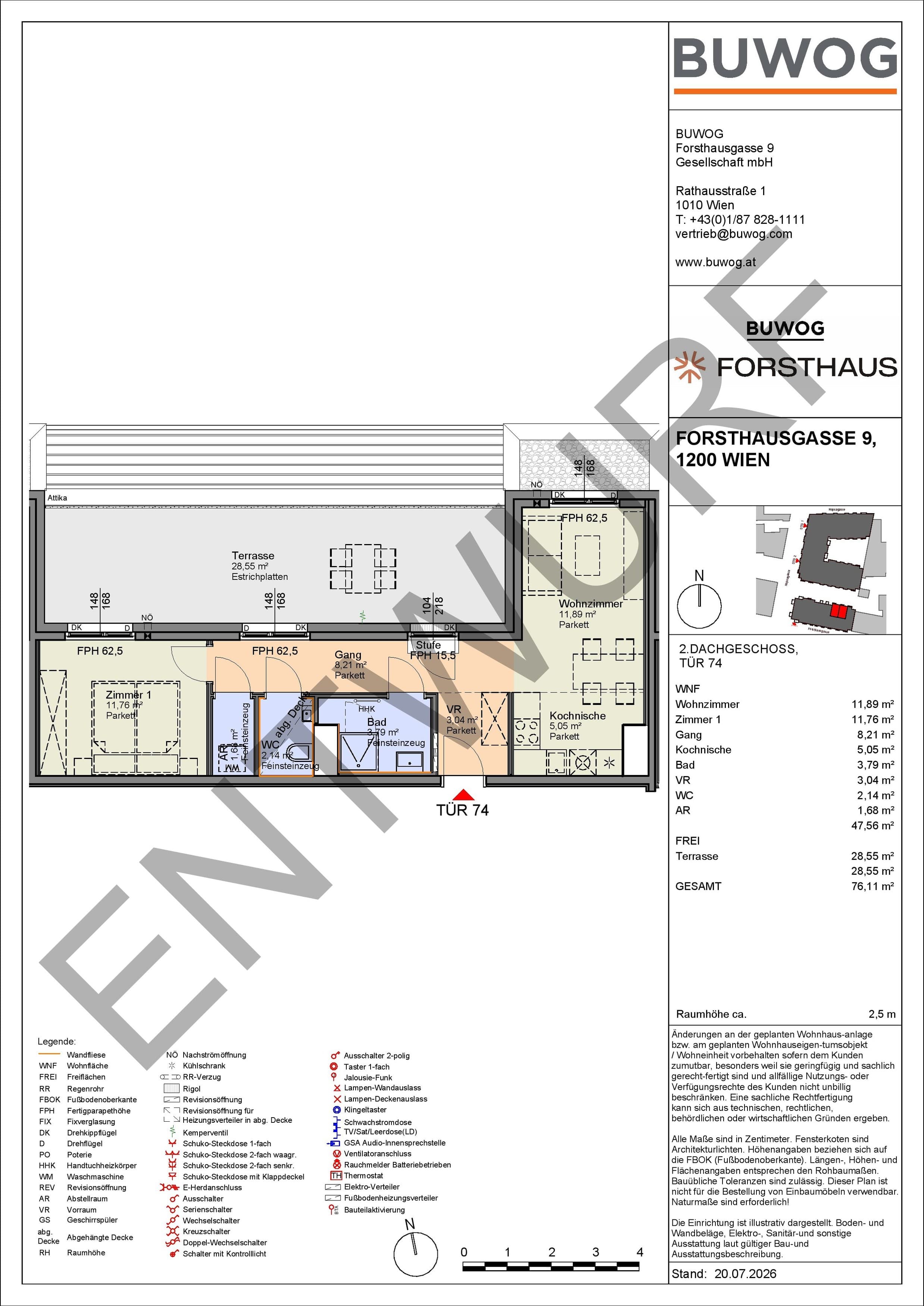 Floorplan Top FH 74 — FORSTHAUS — 2 Rooms — 47.6 m² — 2. DG — Nord