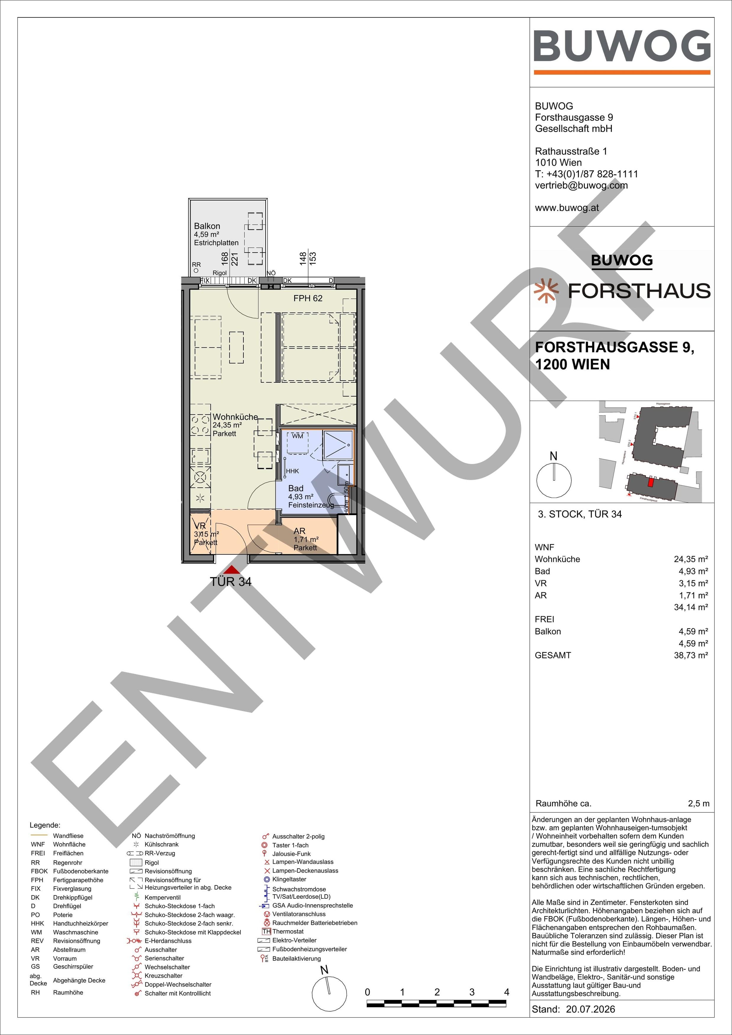 Floorplan Top FH 34 — FORSTHAUS — 1 Rooms — 34.1 m² — 3. OG — Nord