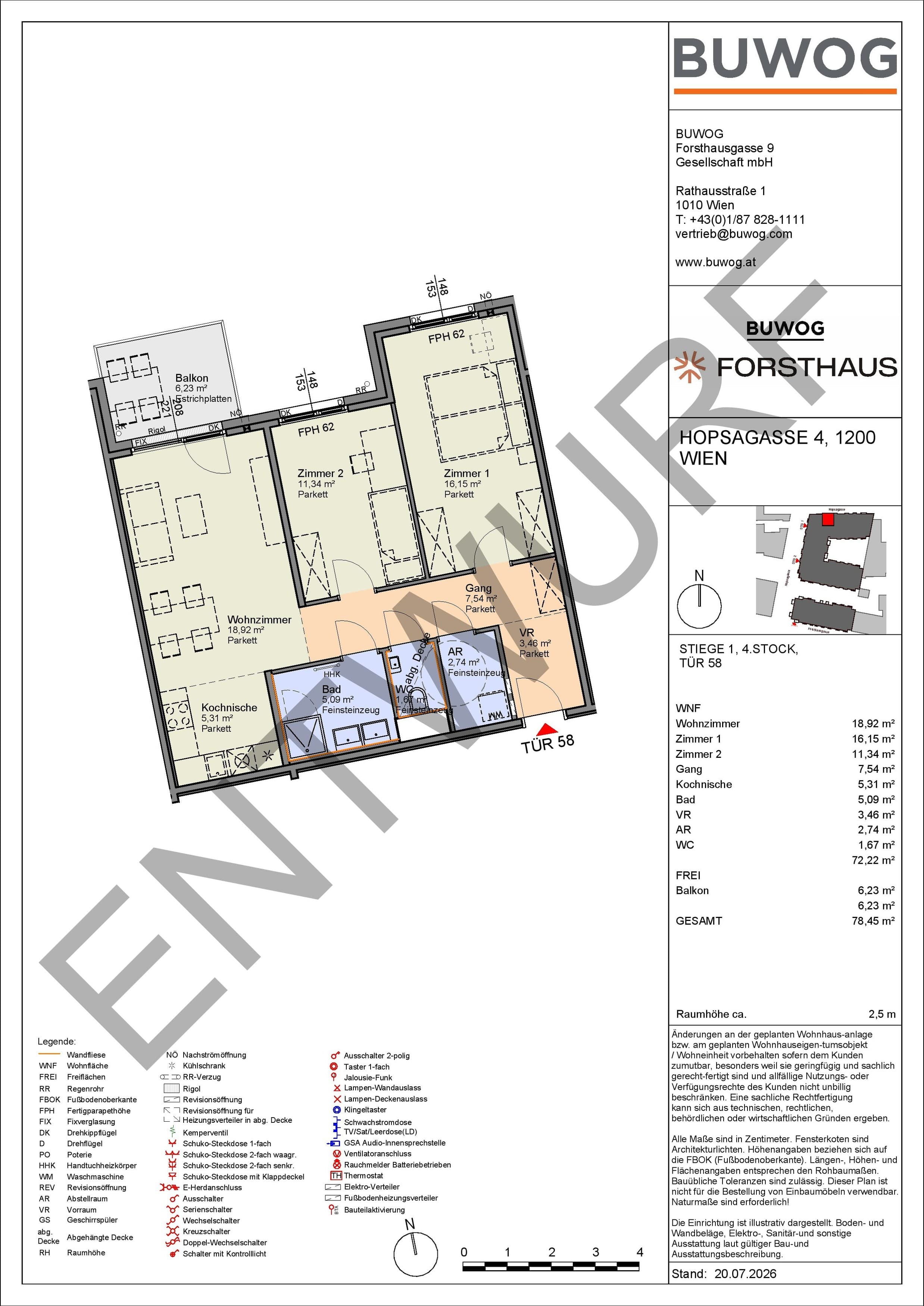 Floorplan Top HO 1.58 — FORSTHAUS — 3 Rooms — 72.2 m² — 4. OG — Nord