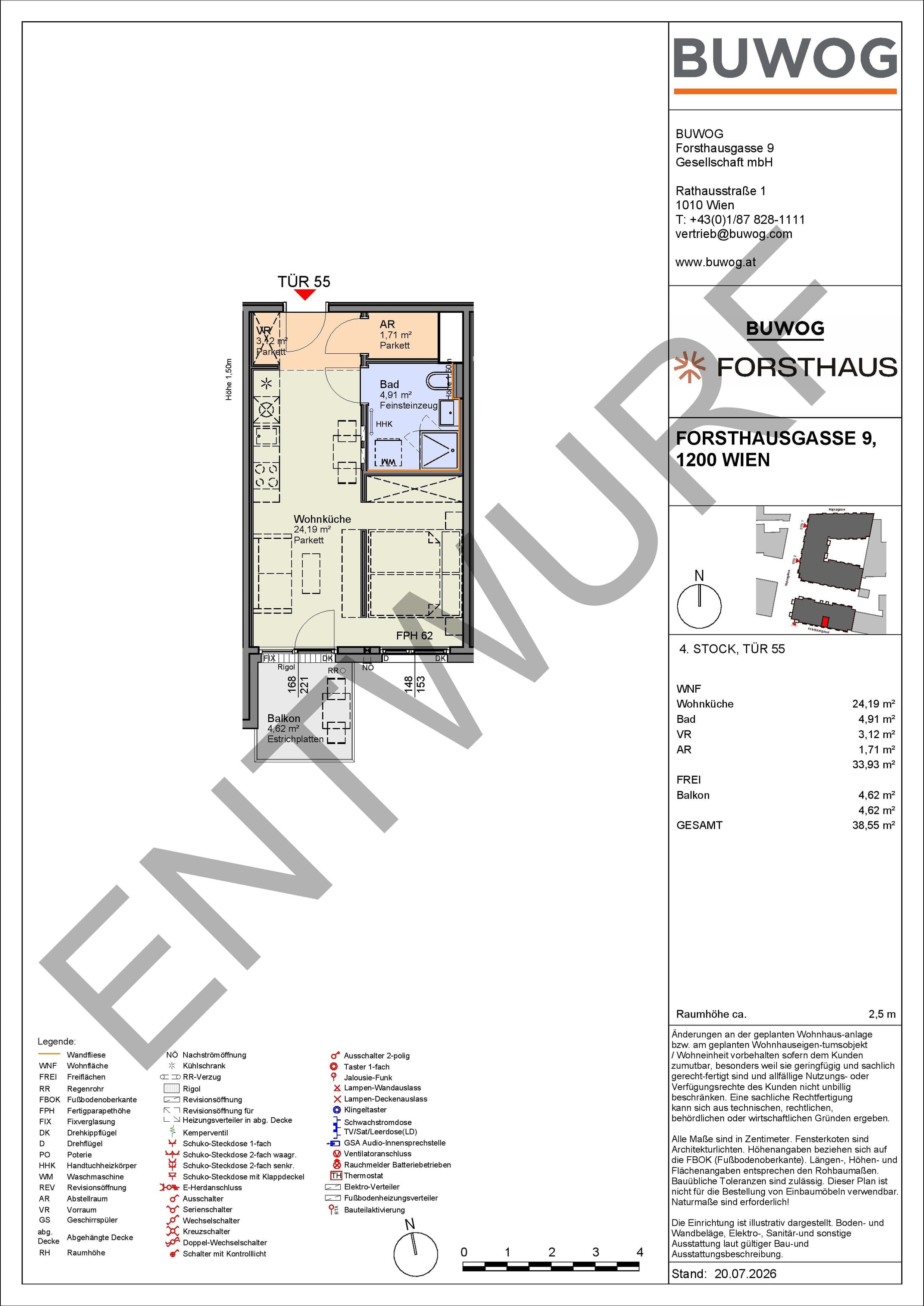 Floorplan Top FH 55 — FORSTHAUS — 1 Rooms — 33.9 m² — 4. OG — Süd