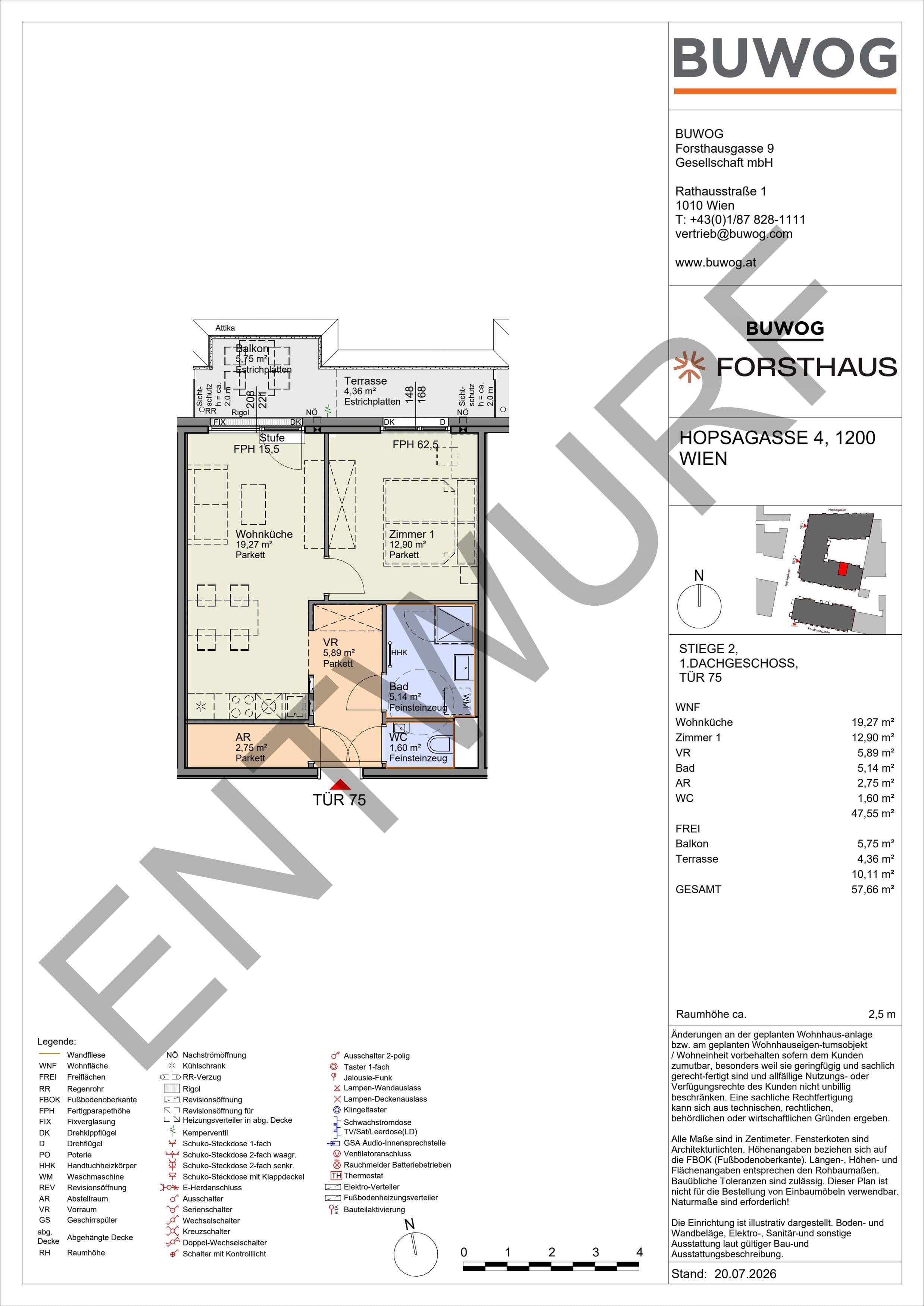 Floorplan Top HO 2.75 — FORSTHAUS — 2 Rooms — 47.6 m² — 1. DG — Nord