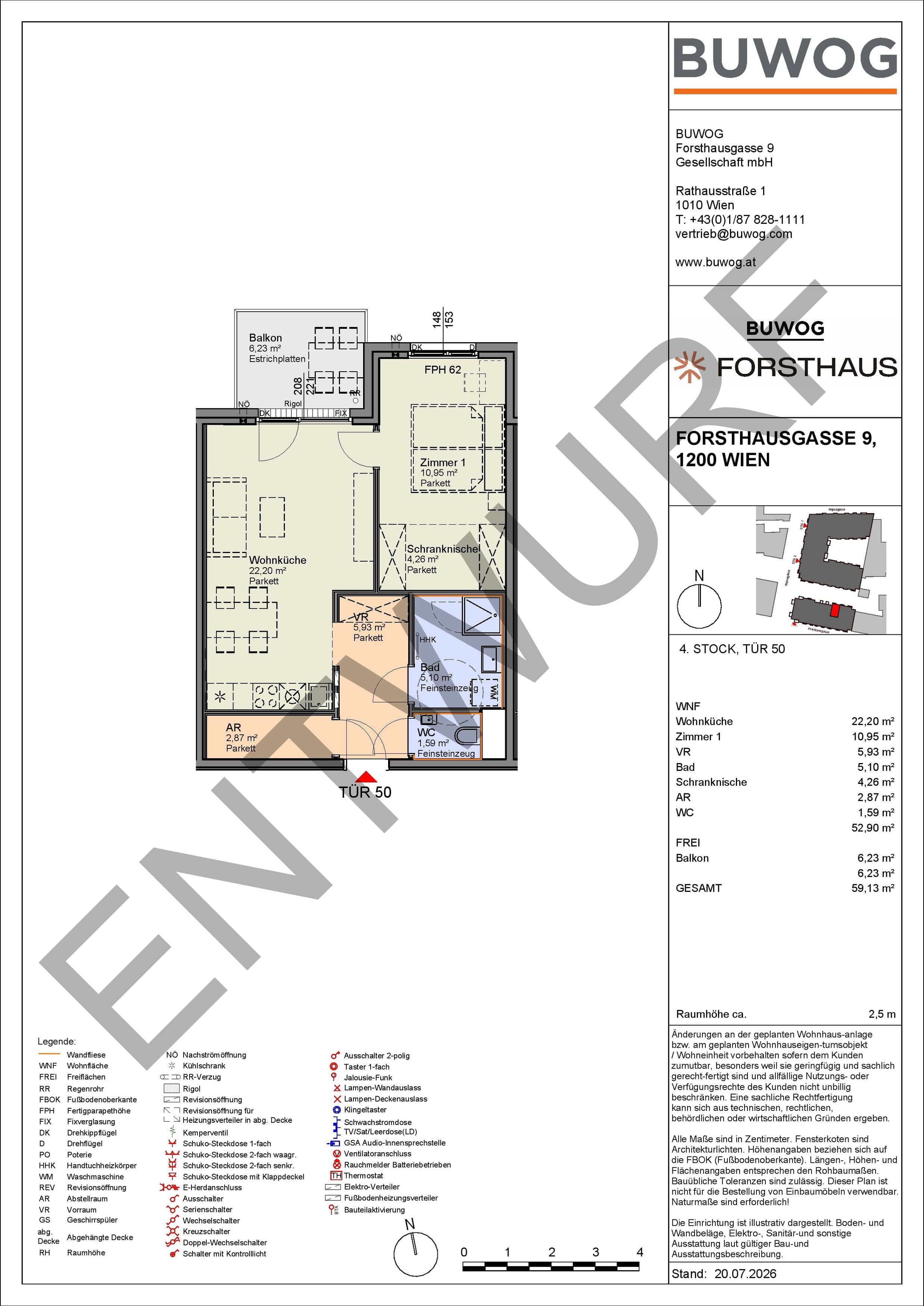 Floorplan Top FH 50 — FORSTHAUS — 2 Rooms — 52.9 m² — 4. OG — Nord