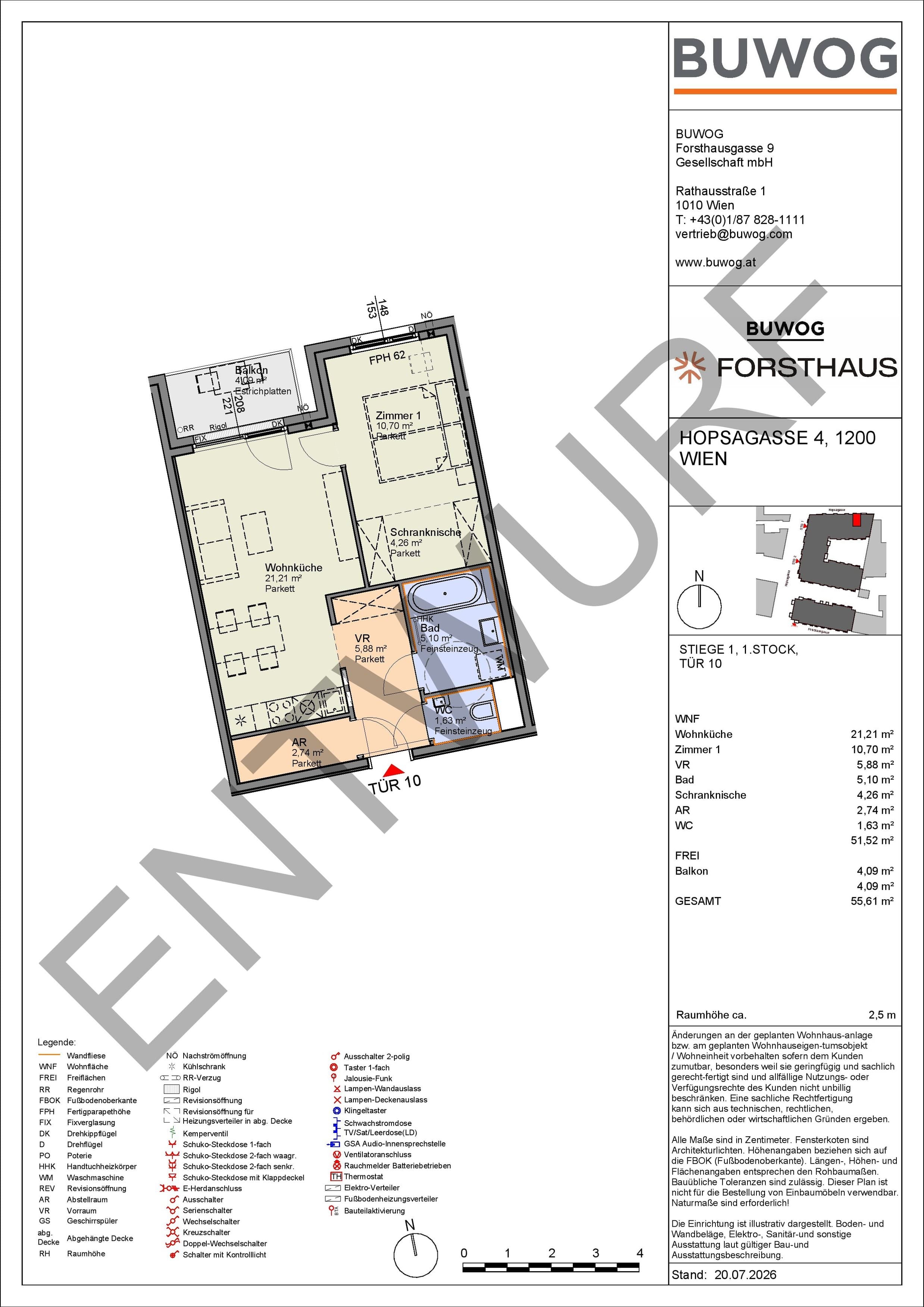 Floorplan Top HO 1.10 — FORSTHAUS — 2 Rooms — 51.5 m² — 1. OG — Nord