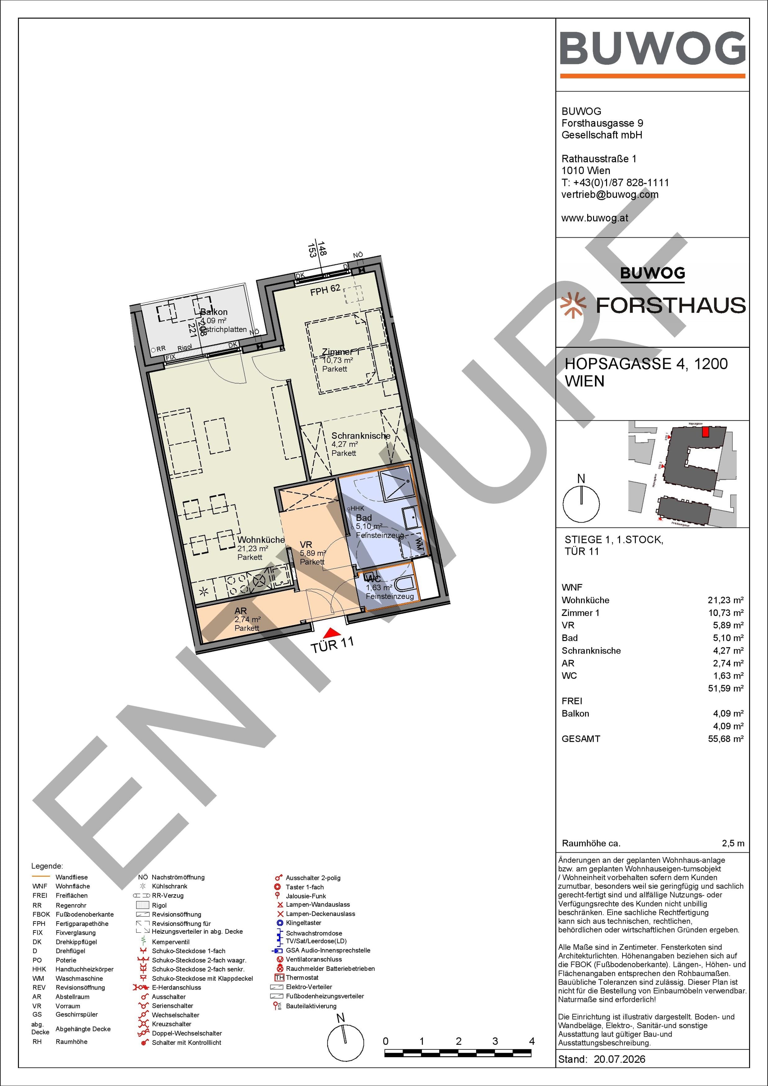 Floorplan Top HO 1.11 — FORSTHAUS — 2 Rooms — 51.6 m² — 1. OG — Nord