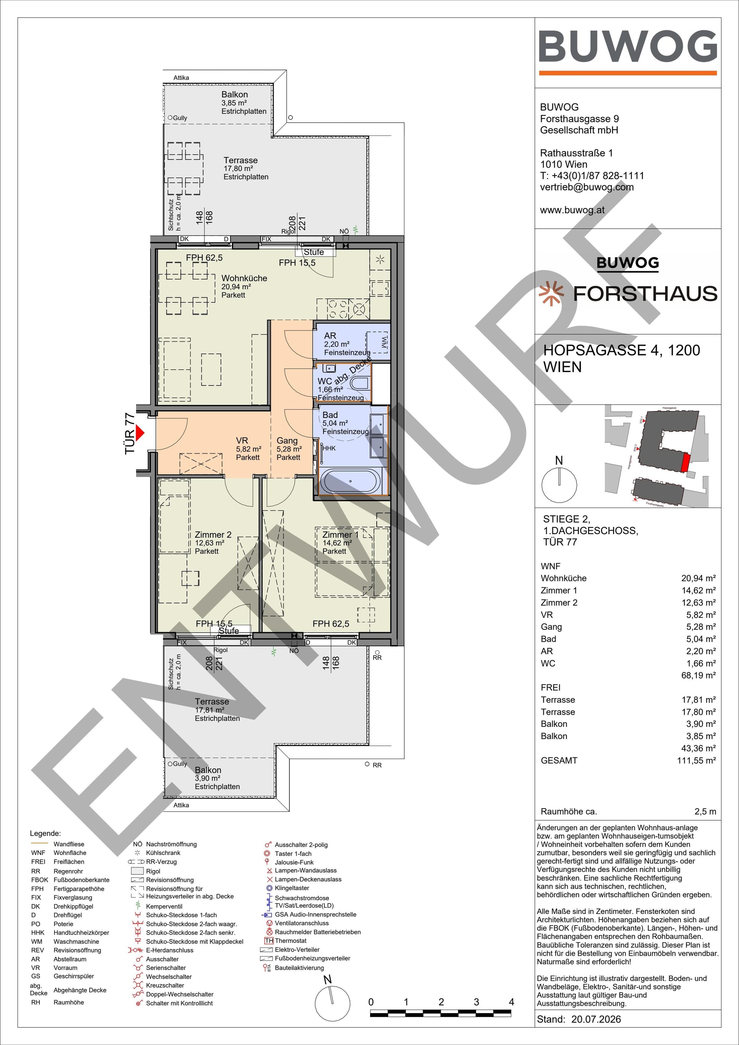 Floorplan Top HO 2.77 — FORSTHAUS — 3 Rooms — 68.2 m² — 1. DG — Nord