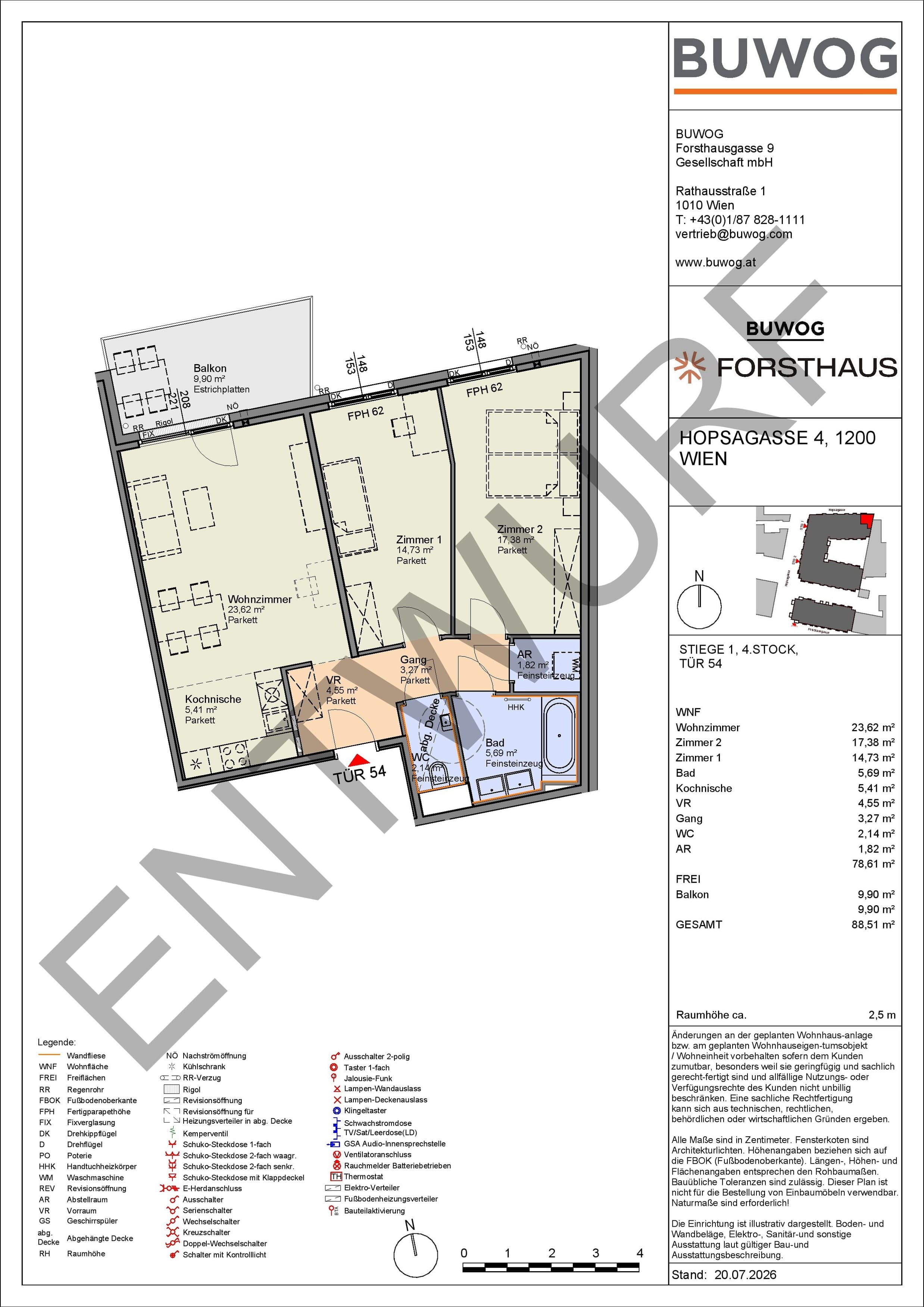 Floorplan Top HO 1.54 — FORSTHAUS — 3 Rooms — 78.6 m² — 4. OG — Nord