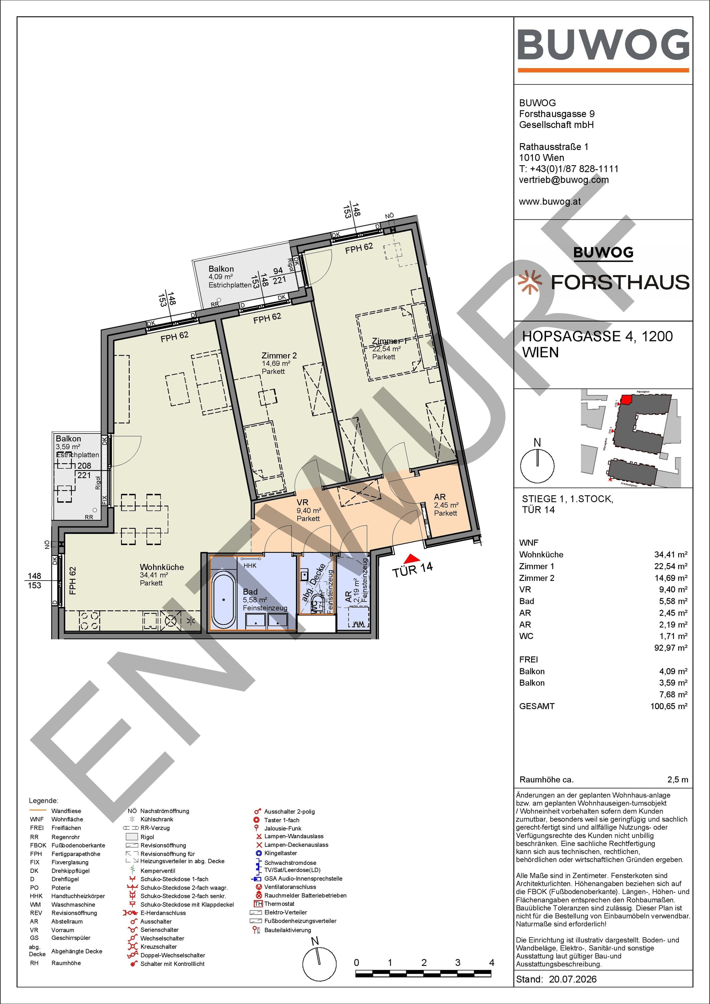 Floorplan Top HO 1.14 — FORSTHAUS — 3 Rooms — 93.2 m² — 1. OG — Nordwest