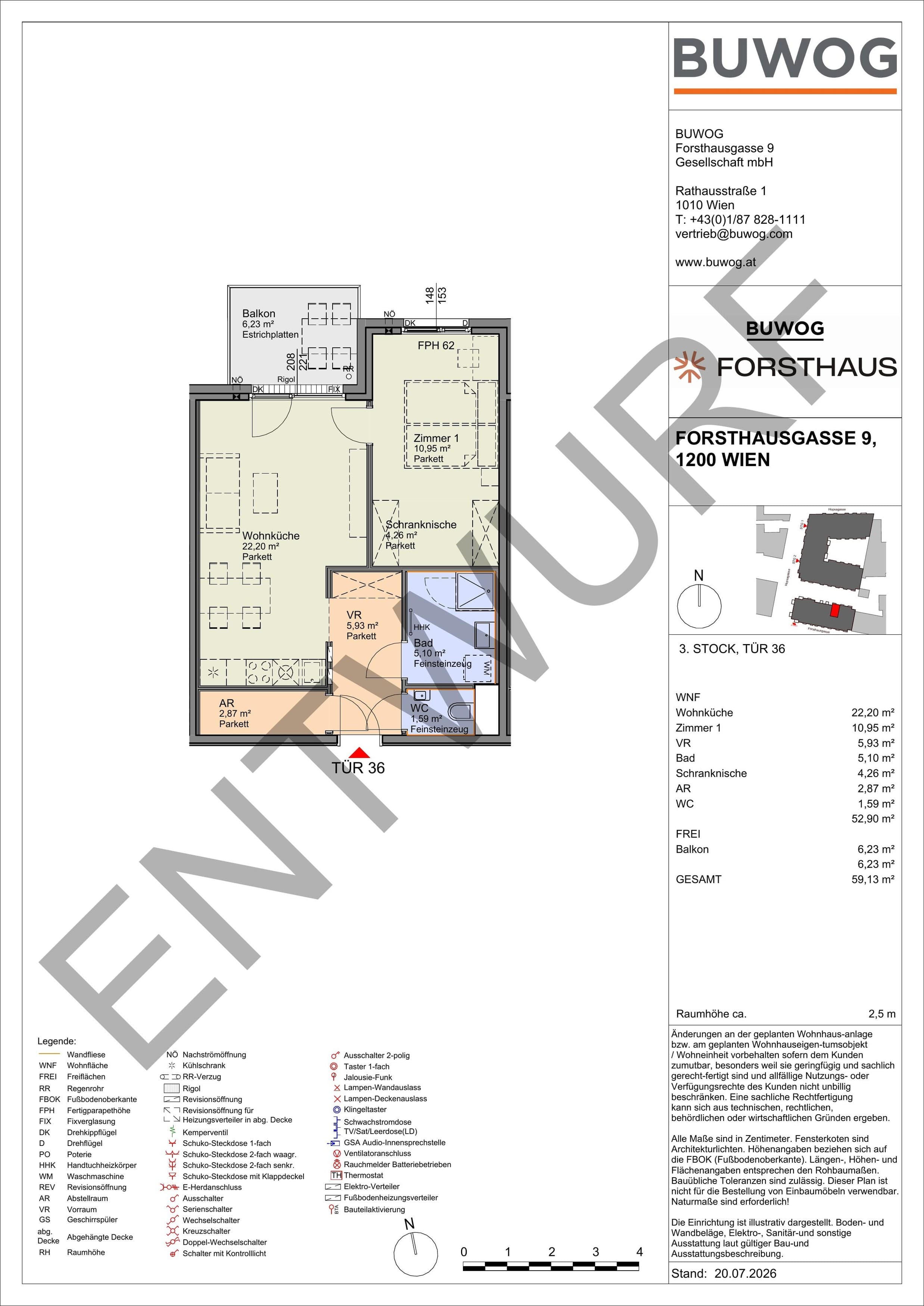 Floorplan Top FH 36 — FORSTHAUS — 2 Rooms — 52.9 m² — 3. OG — Nord