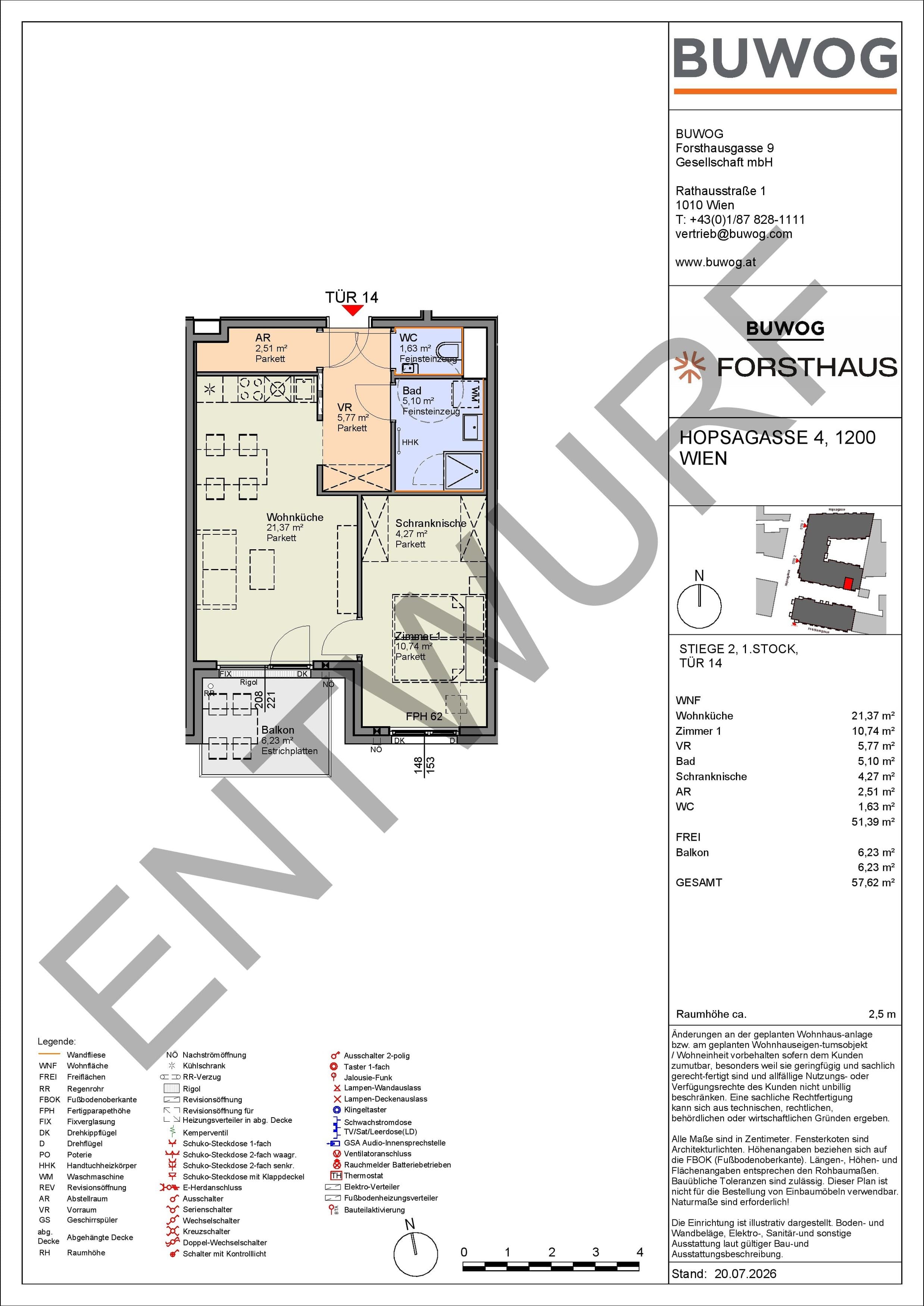Floorplan Top HO 2.14 — FORSTHAUS — 2 Rooms — 51.4 m² — 1. OG — Süd