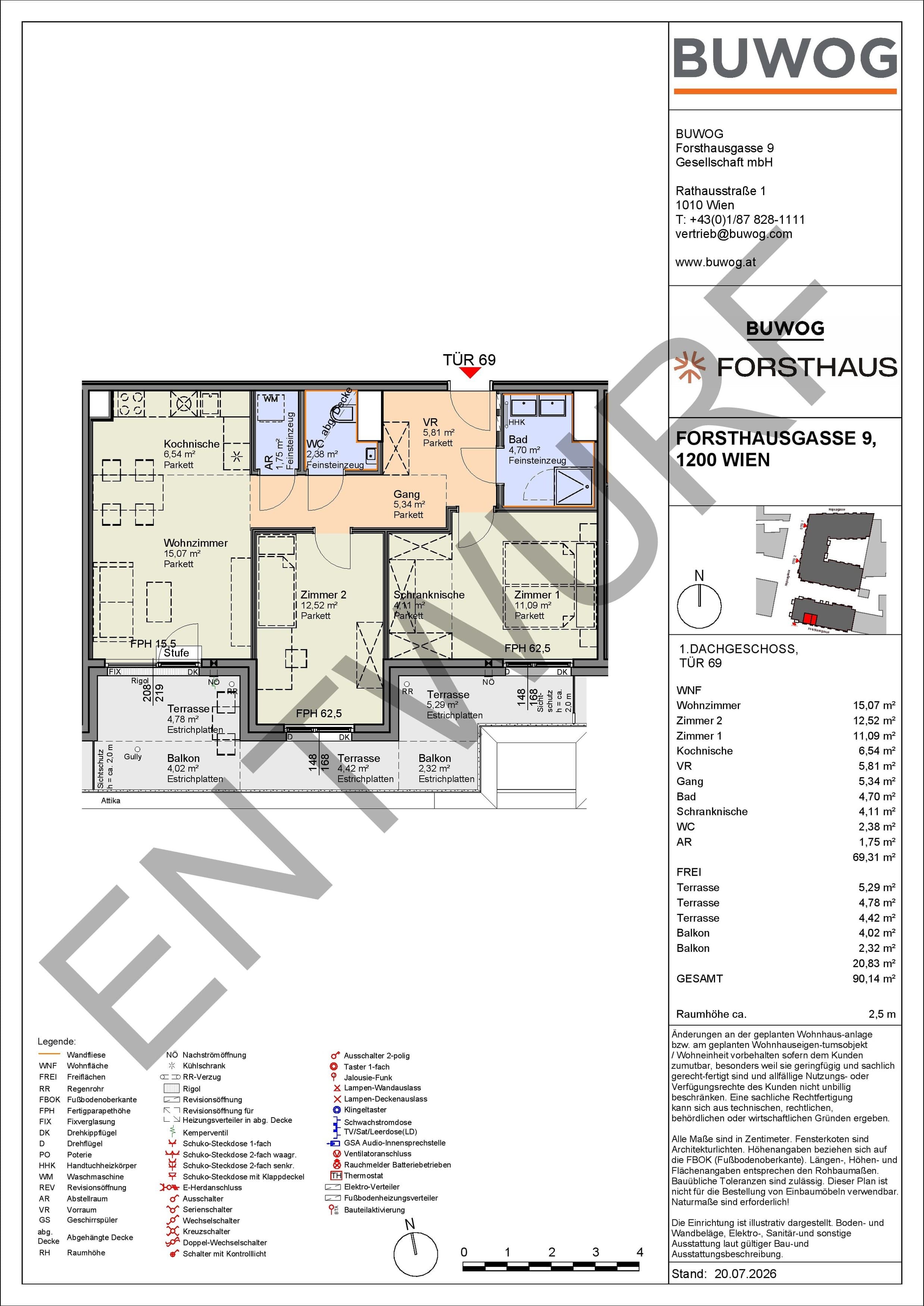 Floorplan Top FH 69 — FORSTHAUS — 3 Rooms — 69.3 m² — 1. DG — Süd