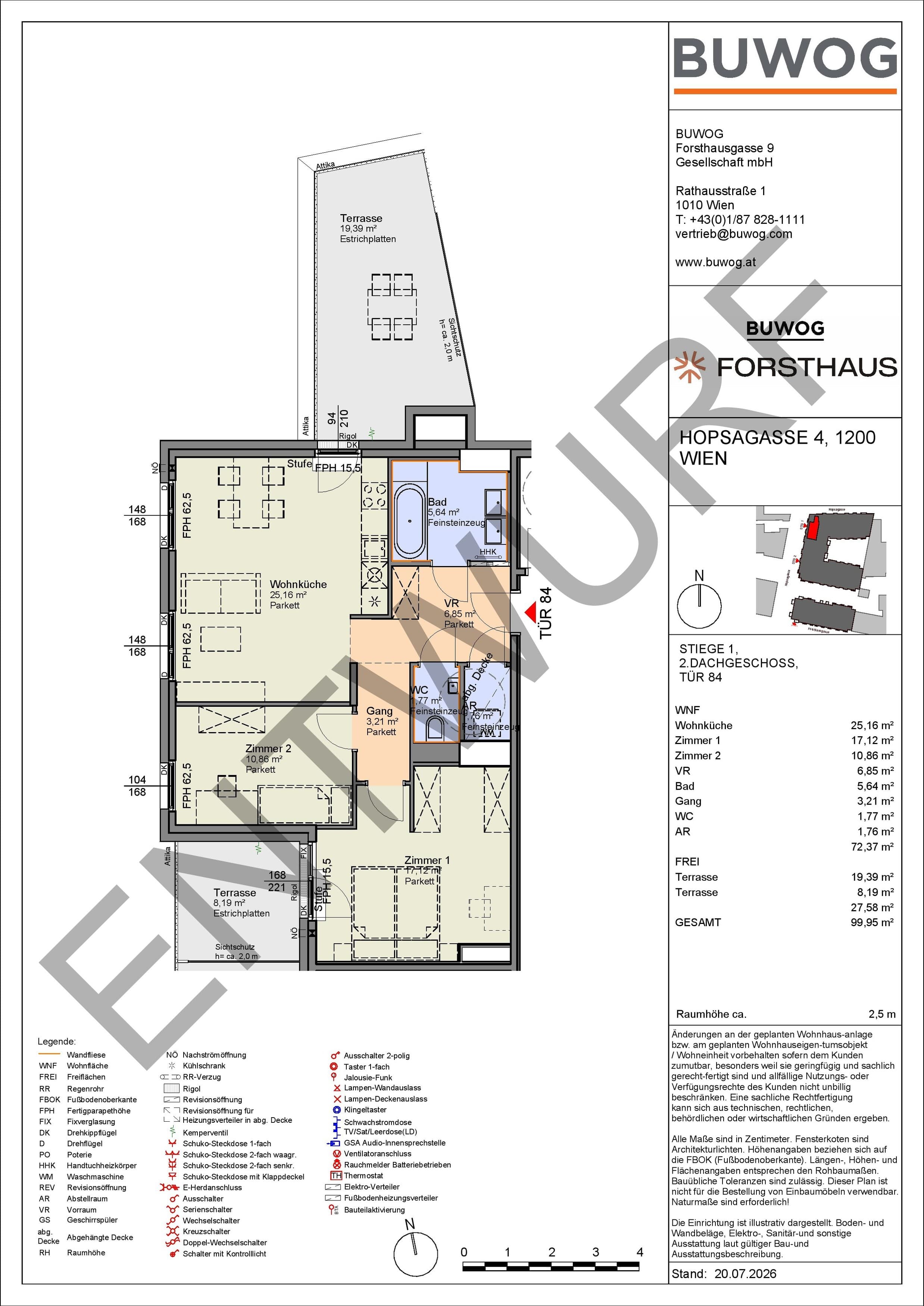 Floorplan Top HO 1.84 — FORSTHAUS — 3 Rooms — 72.4 m² — 2. DG — West