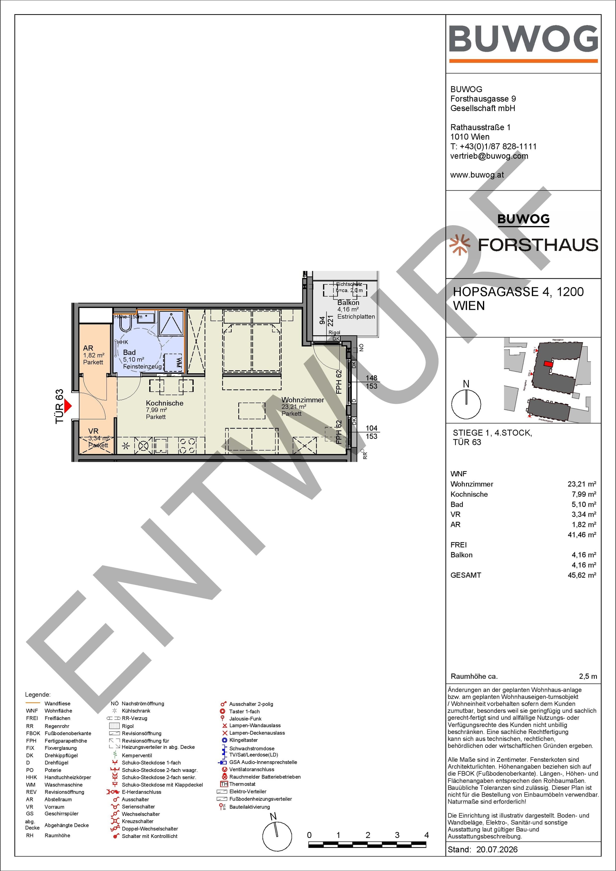 Floorplan Top HO 1.63 — FORSTHAUS — 1 Rooms — 41.5 m² — 4. OG — Ost