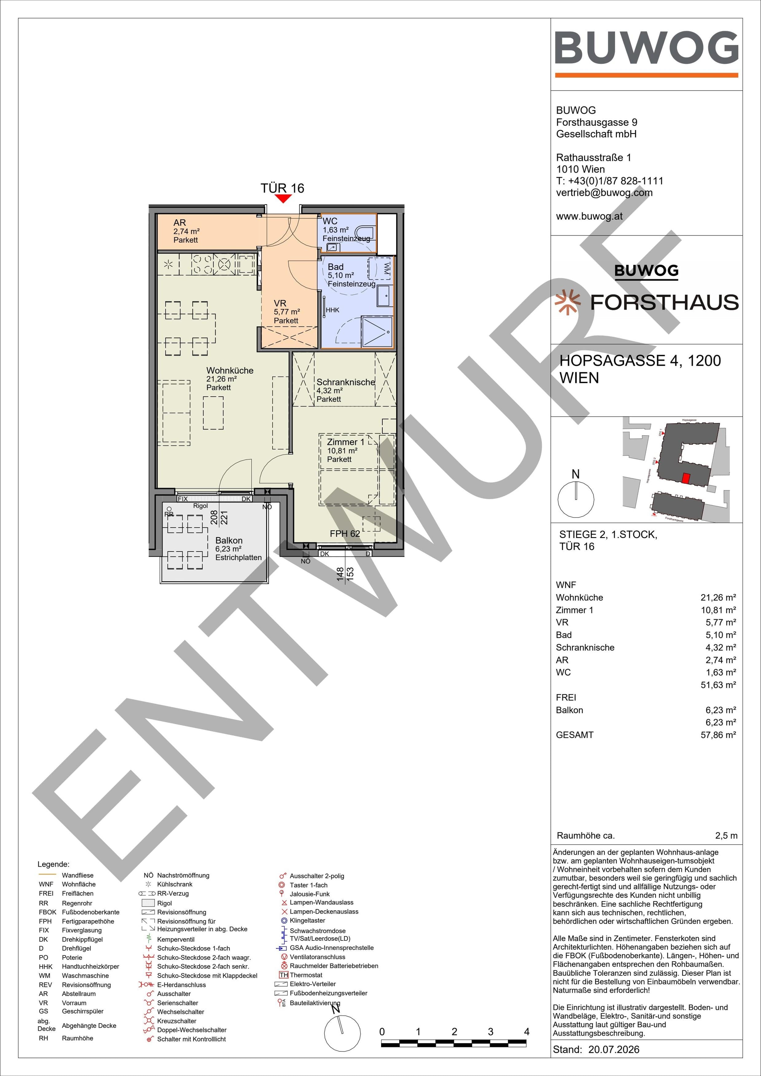Floorplan Top HO 2.16 — FORSTHAUS — 2 Rooms — 51.6 m² — 1. OG — Süd