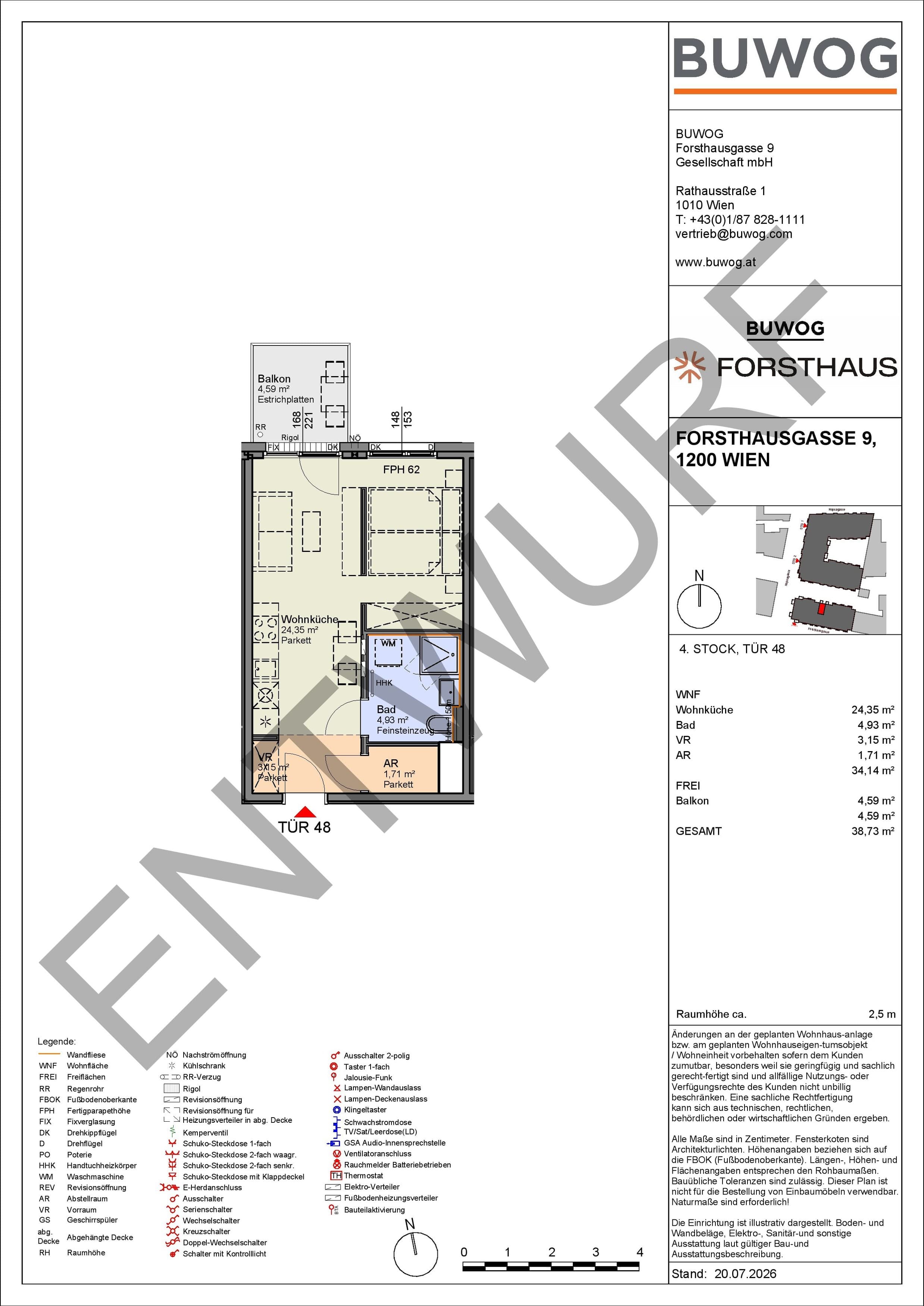 Floorplan Top FH 48 — FORSTHAUS — 1 Rooms — 34.1 m² — 4. OG — Nord