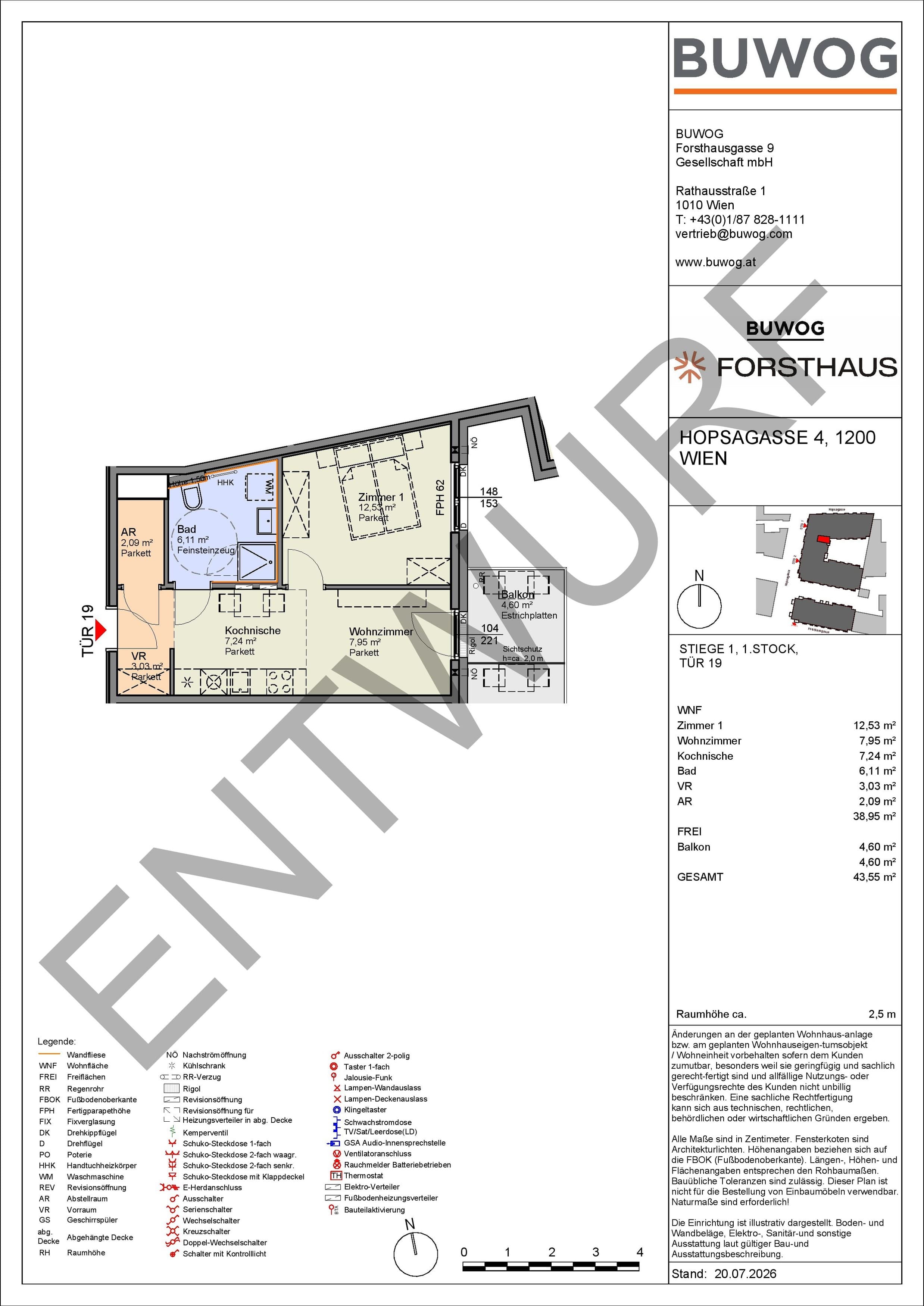 Floorplan Top HO 1.19 — FORSTHAUS — 1 Rooms — 39 m² — 1. OG — Ost
