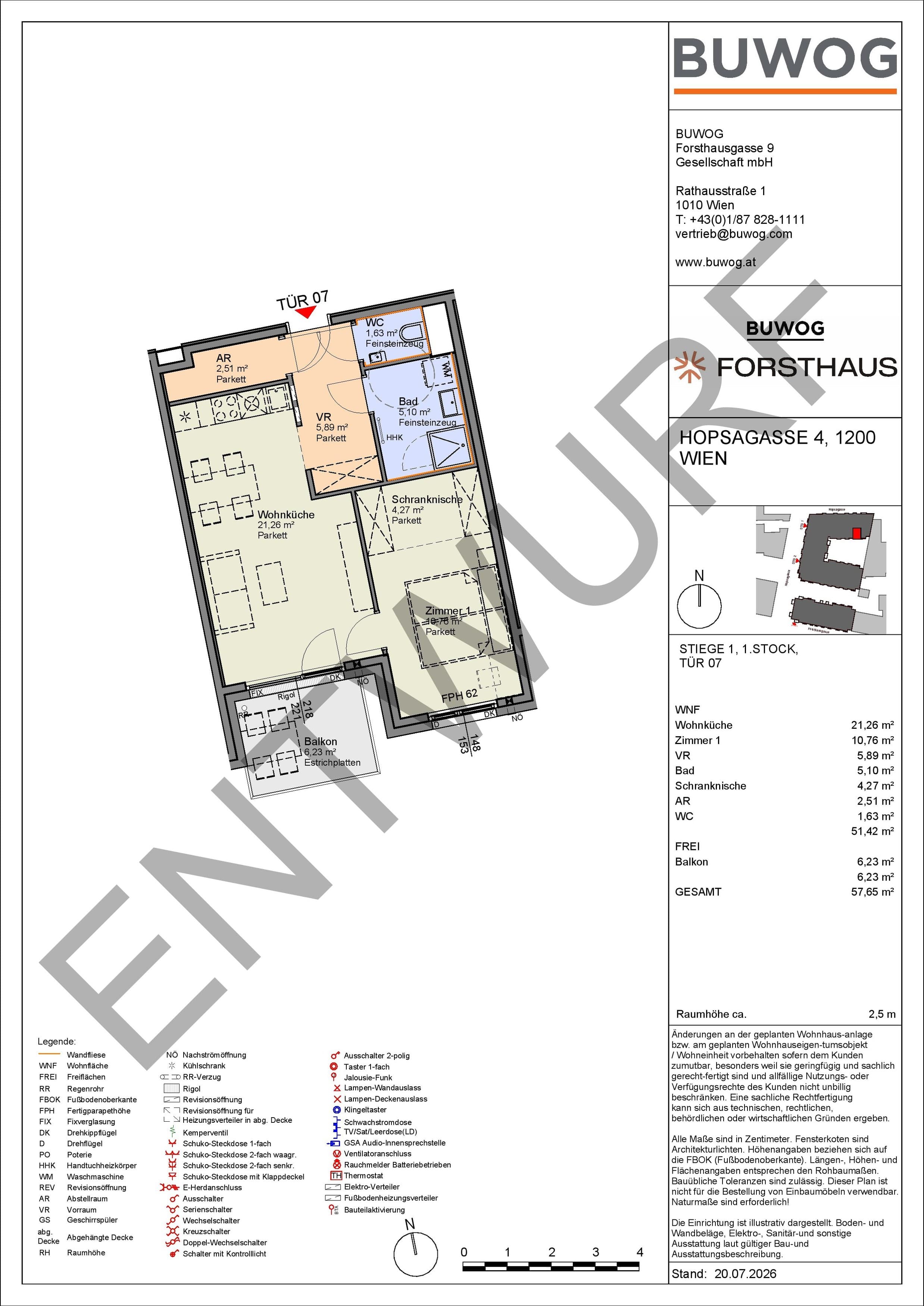 Floorplan Top HO 1.07 — FORSTHAUS — 2 Rooms — 51.4 m² — 1. OG — Süd