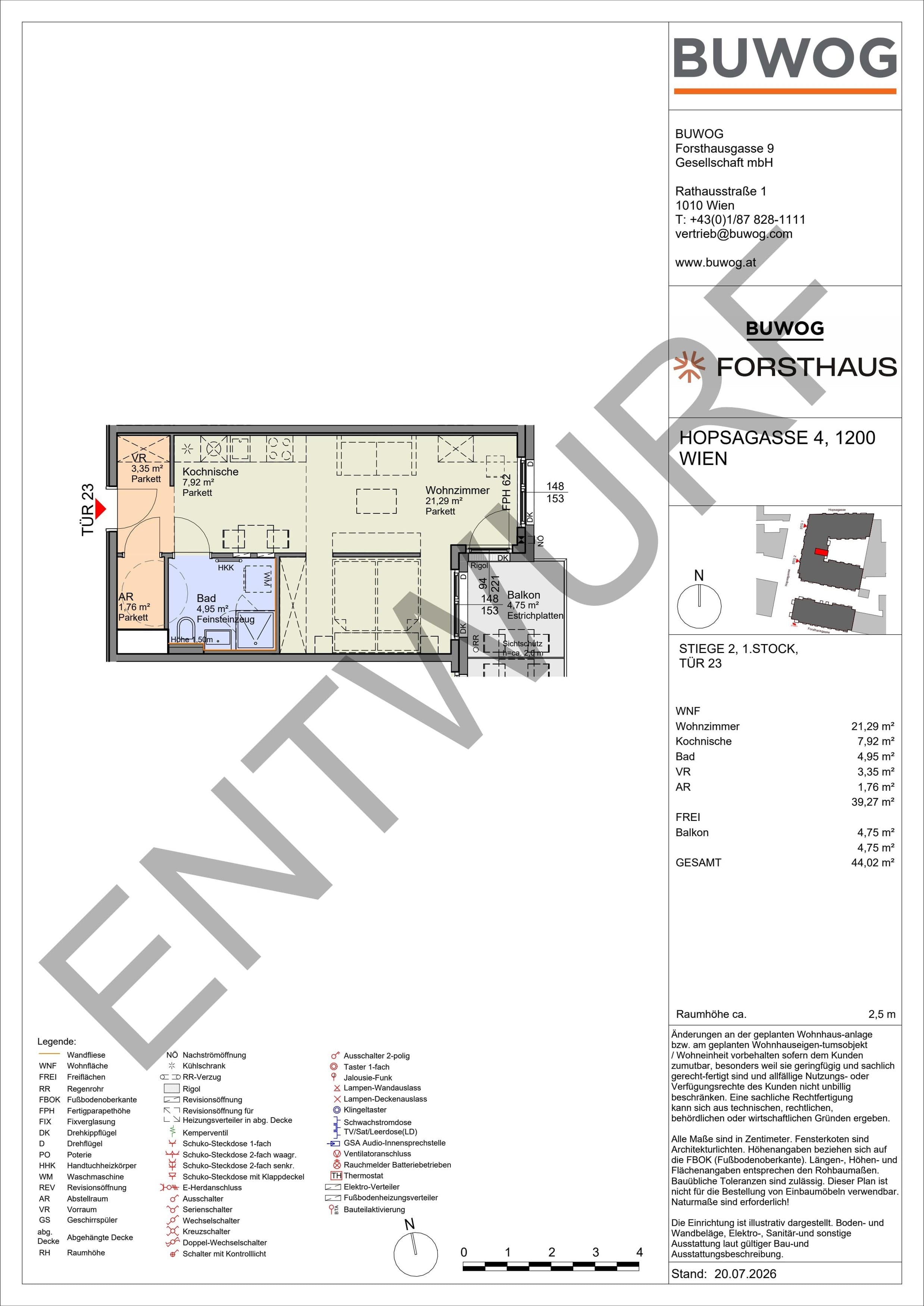 Floorplan Top HO 2.23 — FORSTHAUS — 1 Rooms — 39.3 m² — 1. OG — Ost