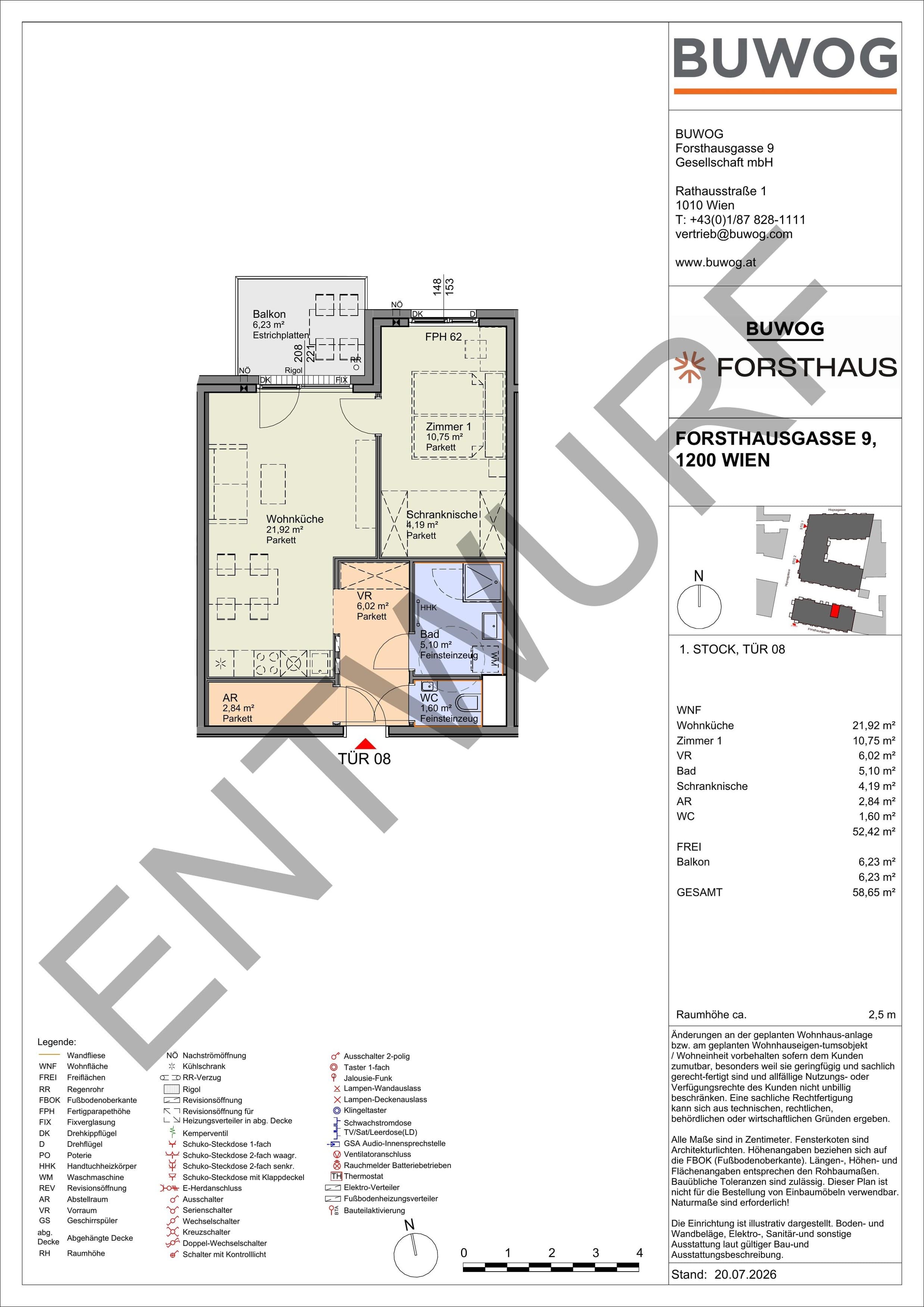 Grundriss Top FH 08 — FORSTHAUS — 2 Zimmer — 52,4 m² — 1. OG — Nord