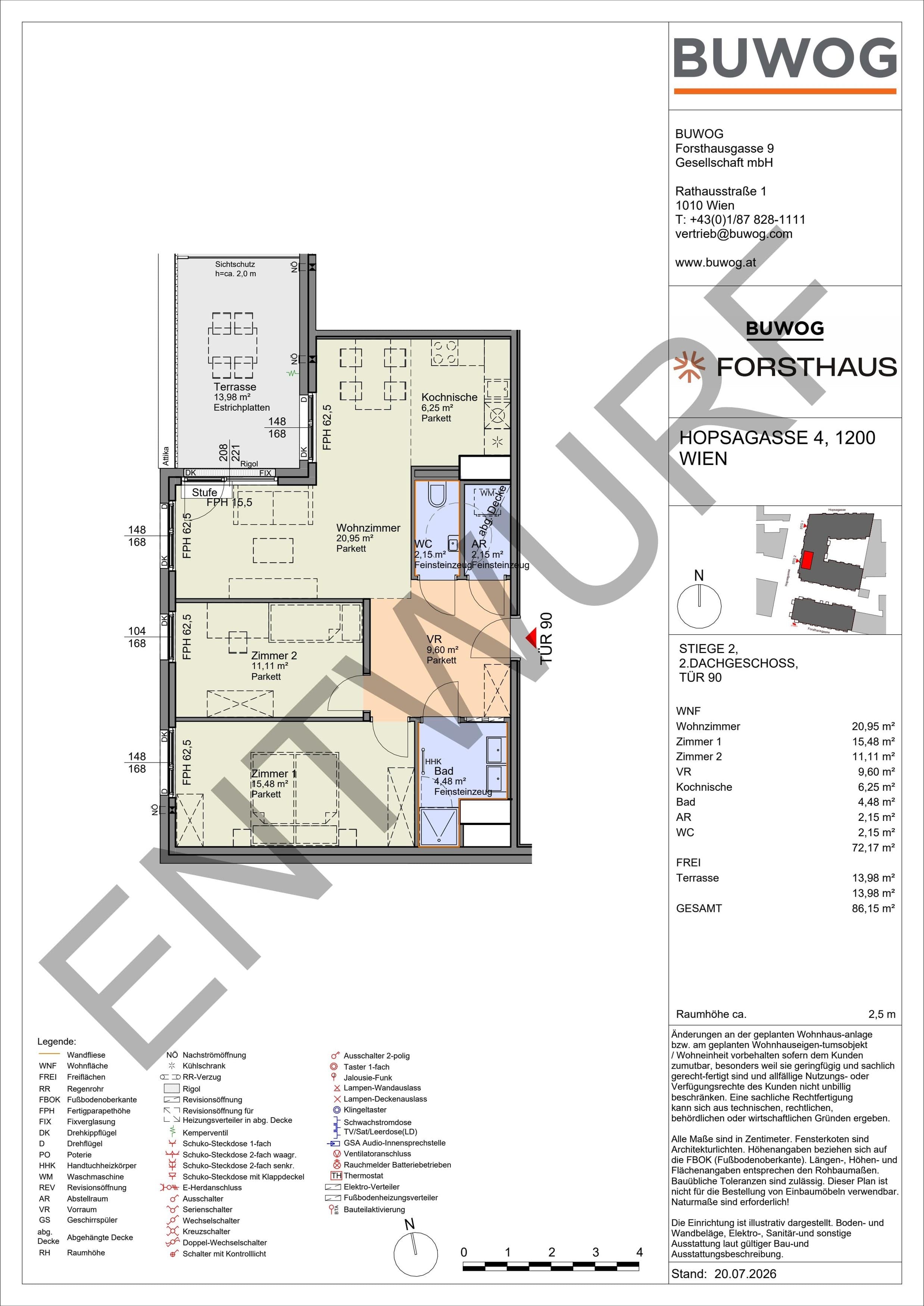 Floorplan Top HO 2.90 — FORSTHAUS — 2 Rooms — 72.2 m² — 2. DG — West