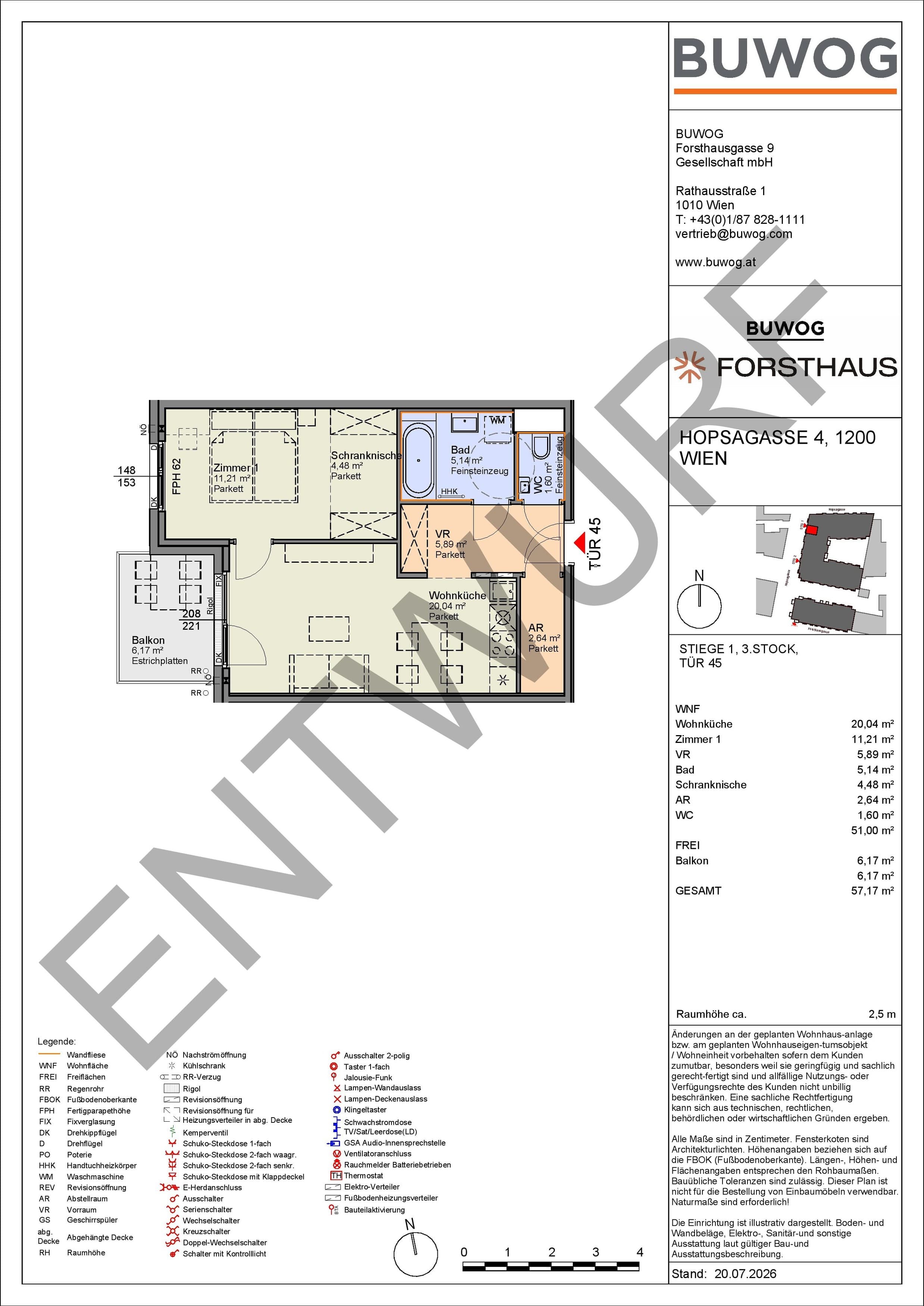Floorplan Top HO 1.45 — FORSTHAUS — 2 Rooms — 51 m² — 3. OG — West