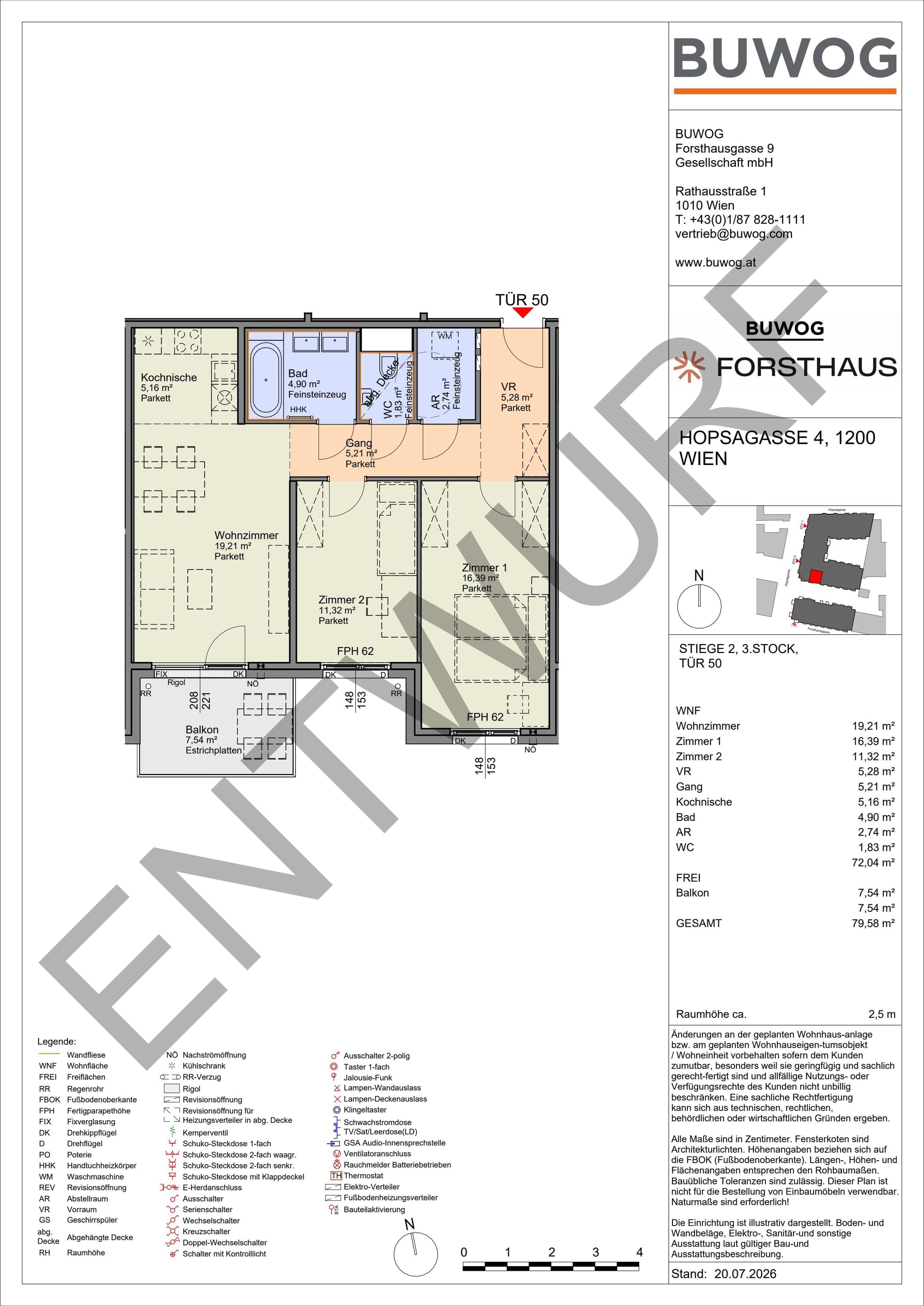 Floorplan Top HO 2.50 — FORSTHAUS — 3 Rooms — 72.1 m² — 3. OG — Süd