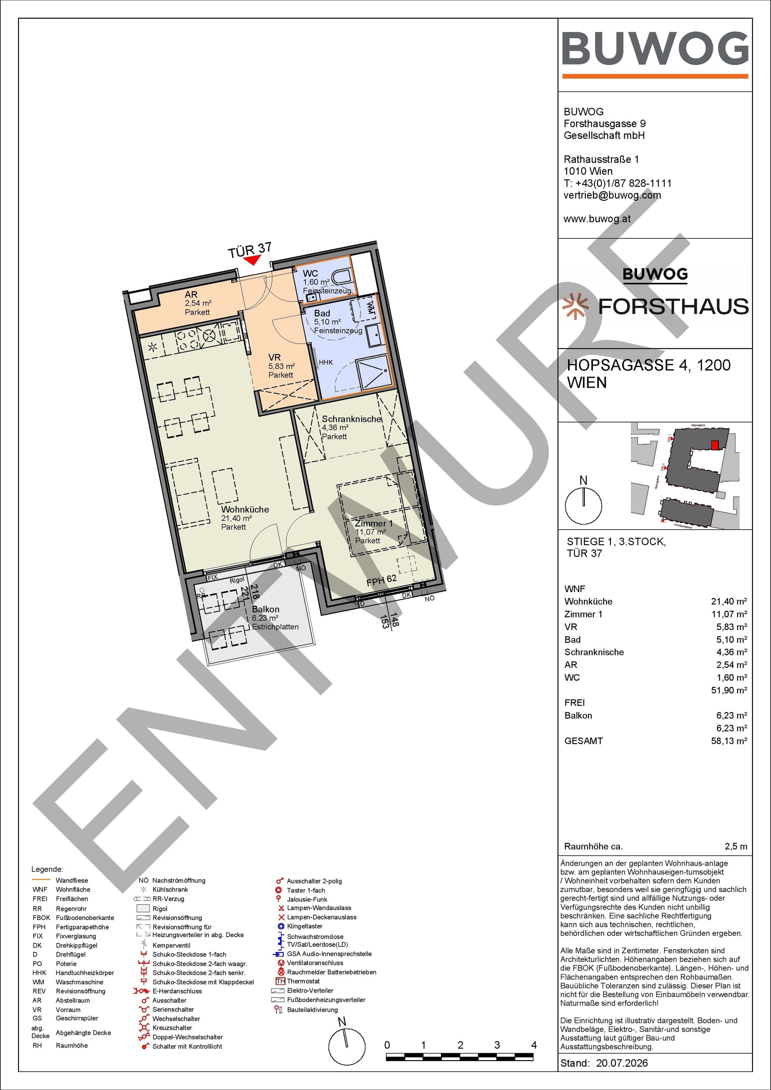 Floorplan Top HO 1.37 — FORSTHAUS — 2 Rooms — 51.9 m² — 3. OG — Süd