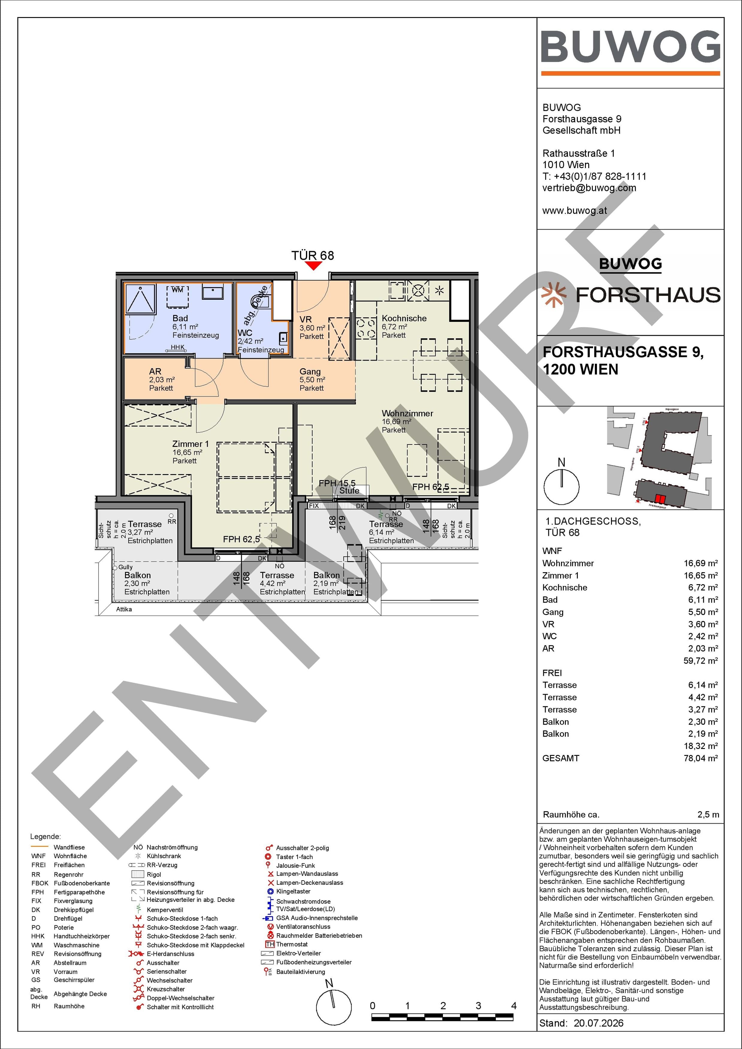 Floorplan Top FH 68 — FORSTHAUS — 2 Rooms — 59.7 m² — 1. DG — Süd