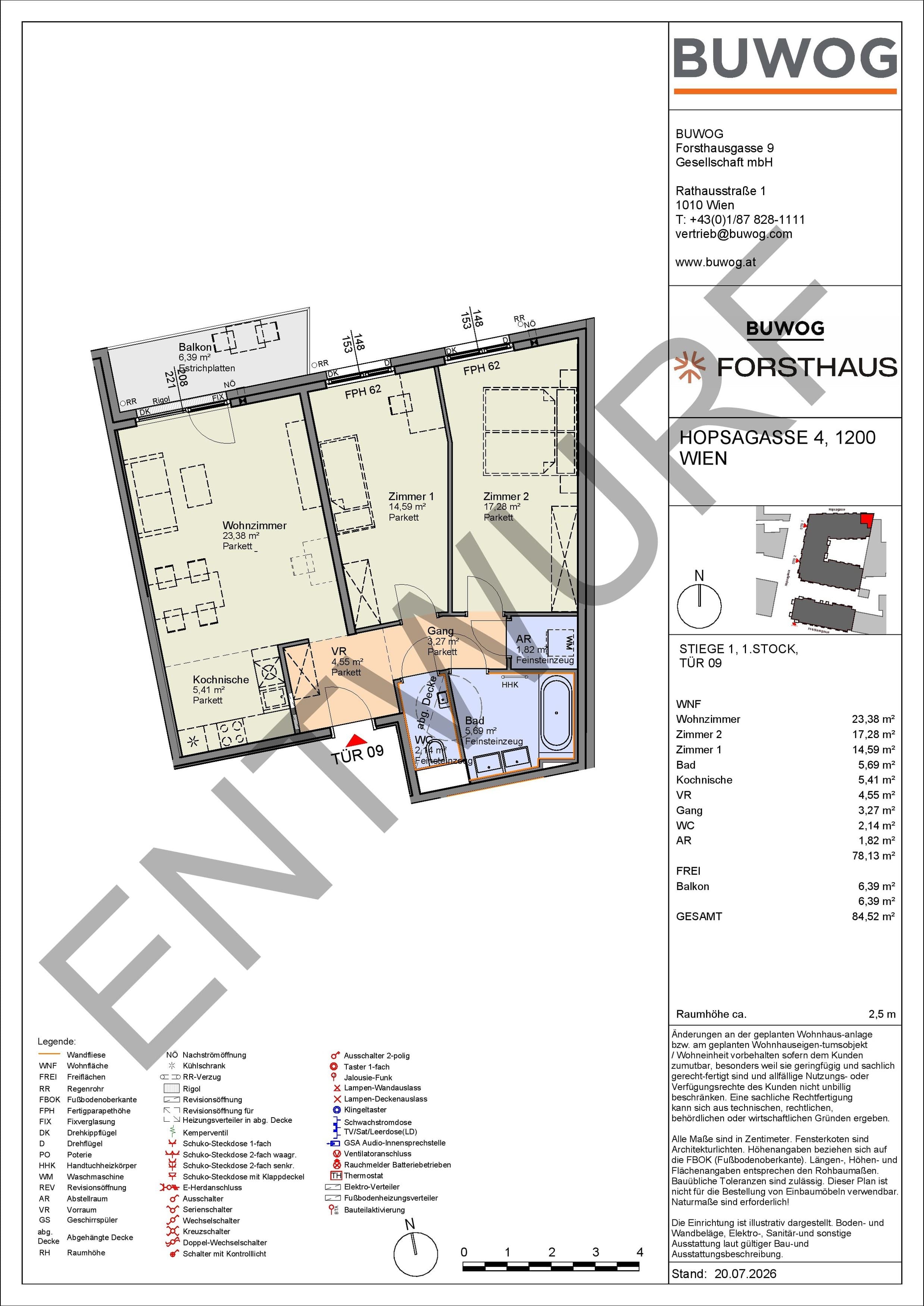 Floorplan Top HO 1.09 — FORSTHAUS — 3 Rooms — 78.1 m² — 1. OG — Nord
