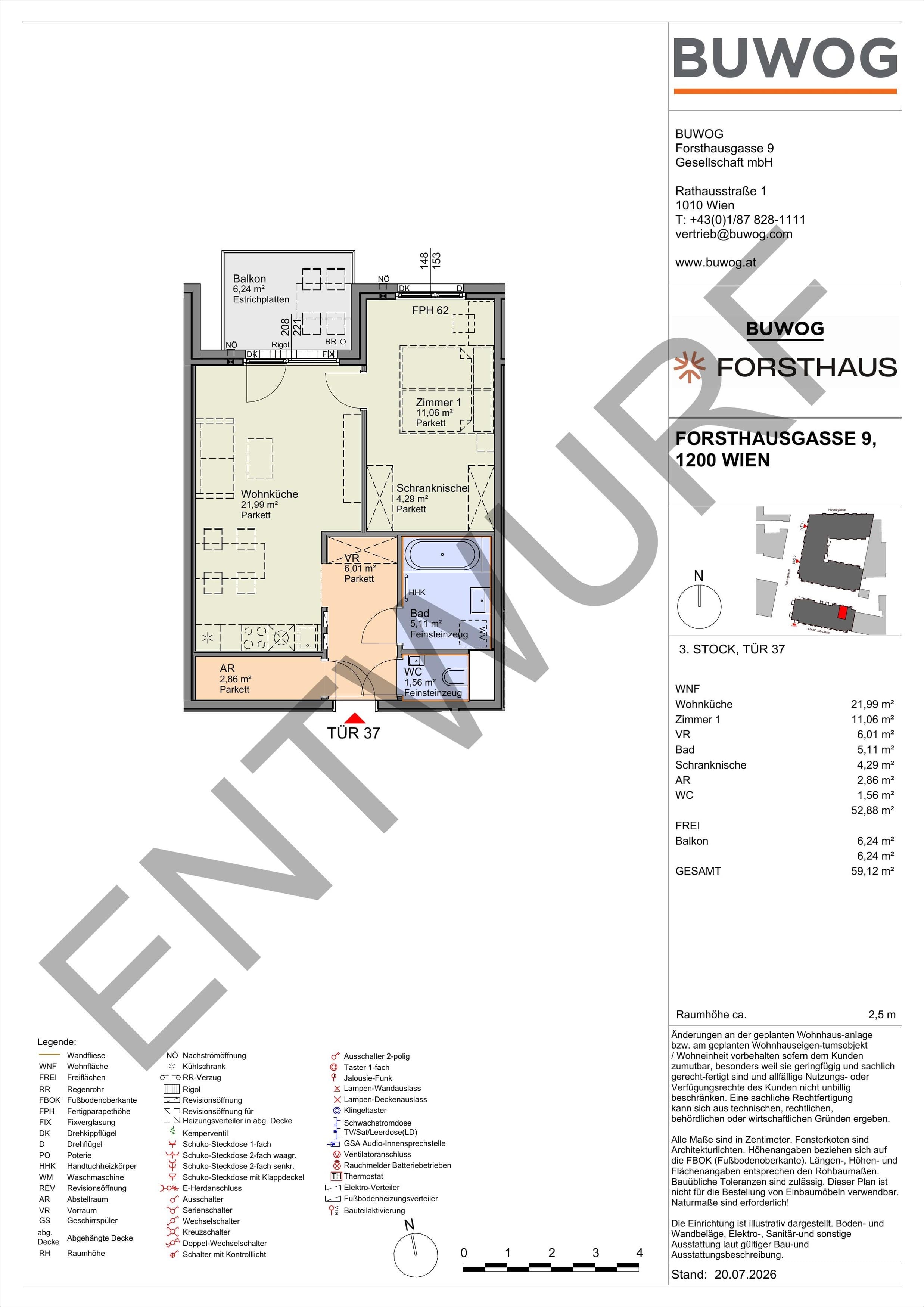Floorplan Top FH 37 — FORSTHAUS — 2 Rooms — 52.9 m² — 3. OG — Nord
