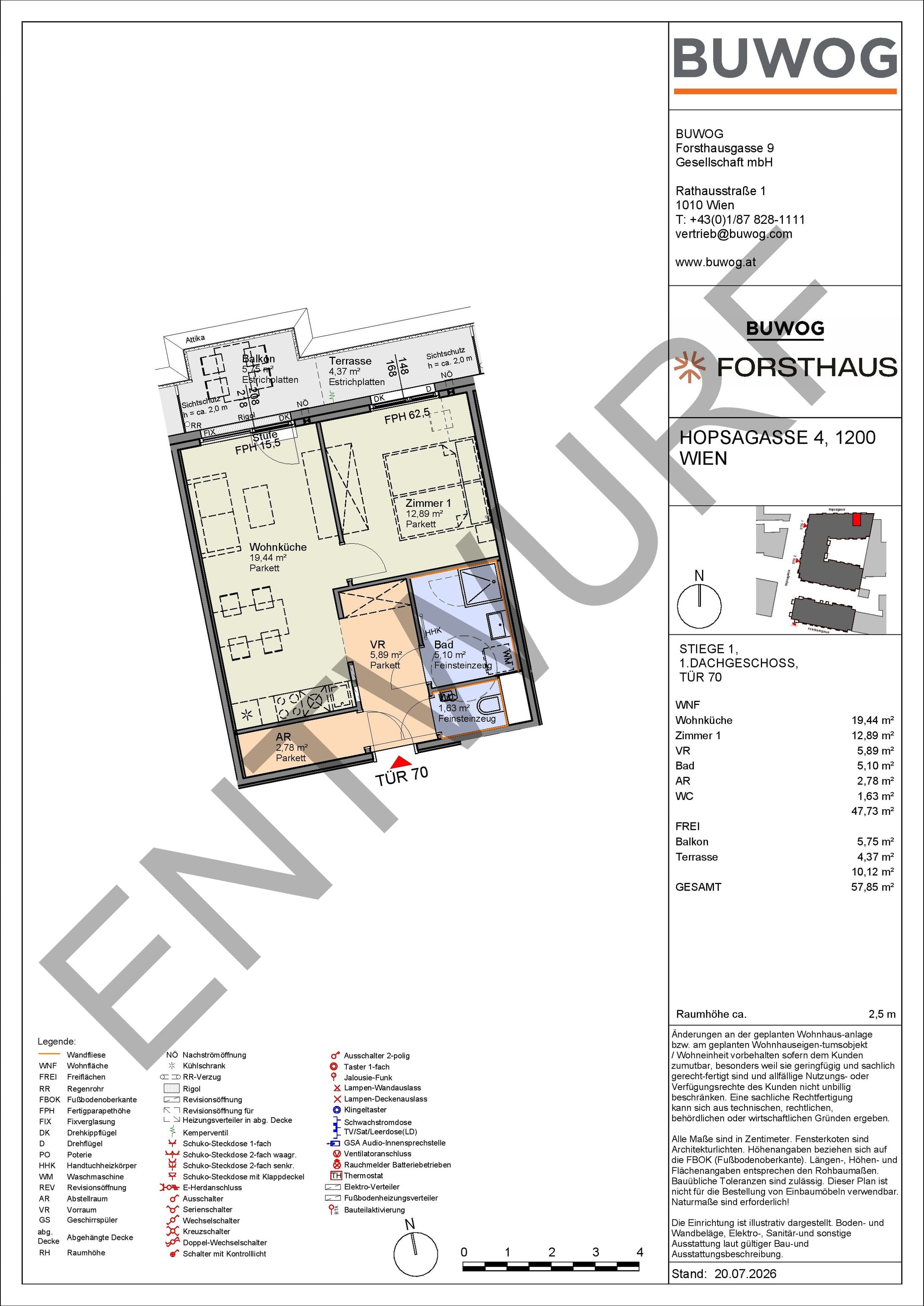 Floorplan Top HO 1.70 — FORSTHAUS — 2 Rooms — 47.7 m² — 1. DG — Nord