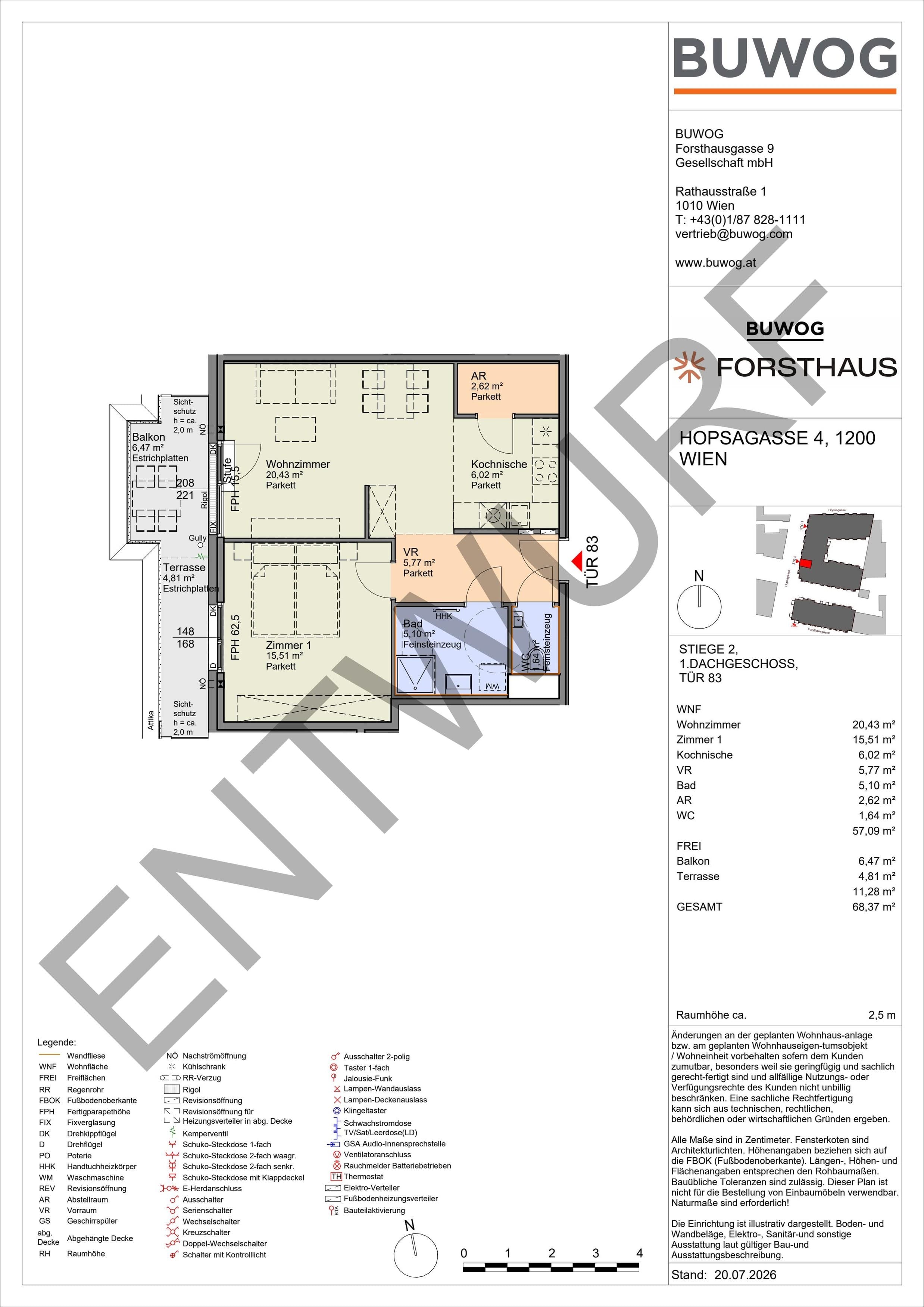 Floorplan Top HO 2.83 — FORSTHAUS — 2 Rooms — 57.1 m² — 1. DG — West