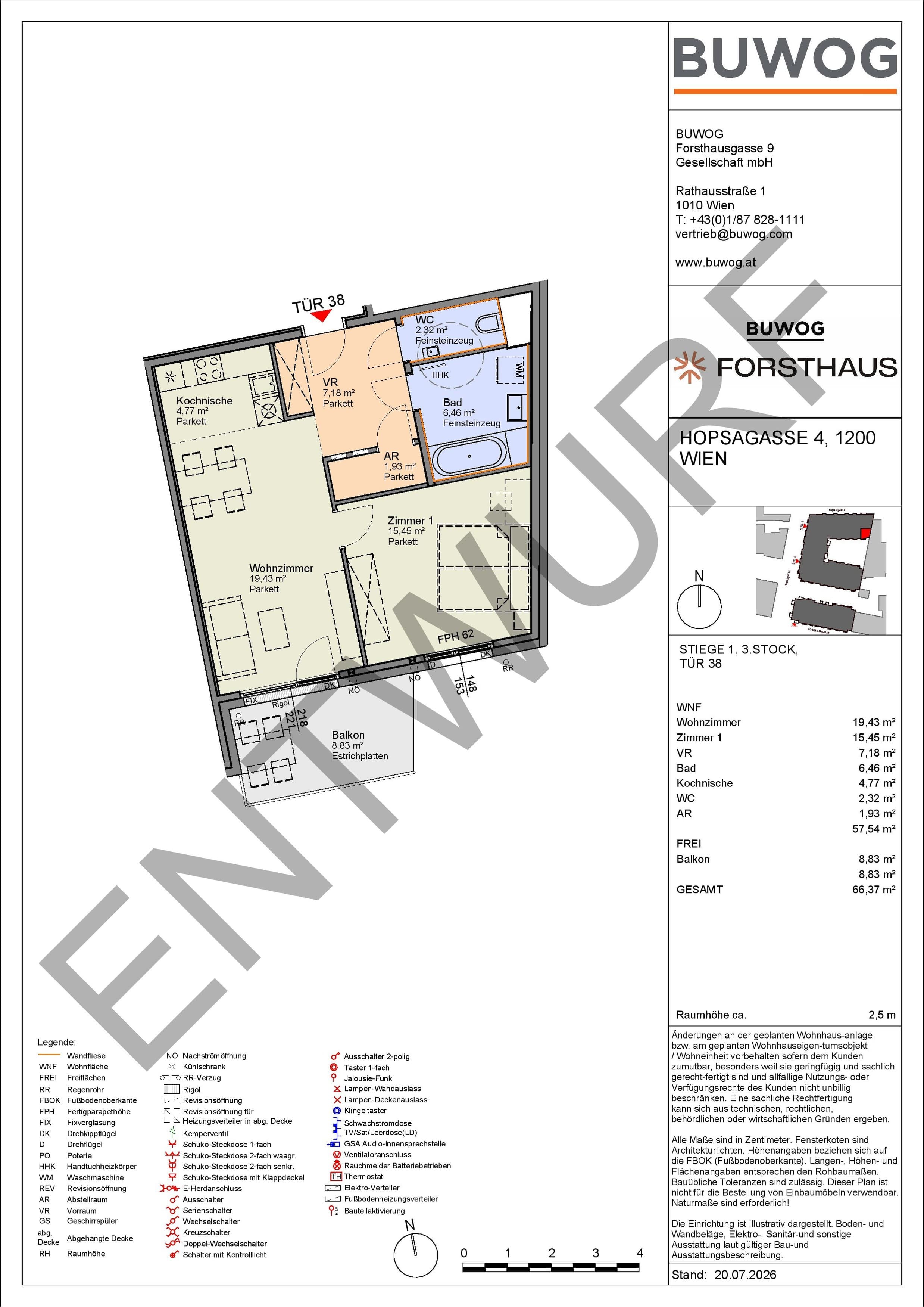 Floorplan Top HO 1.38 — FORSTHAUS — 2 Rooms — 57.5 m² — 3. OG — Süd
