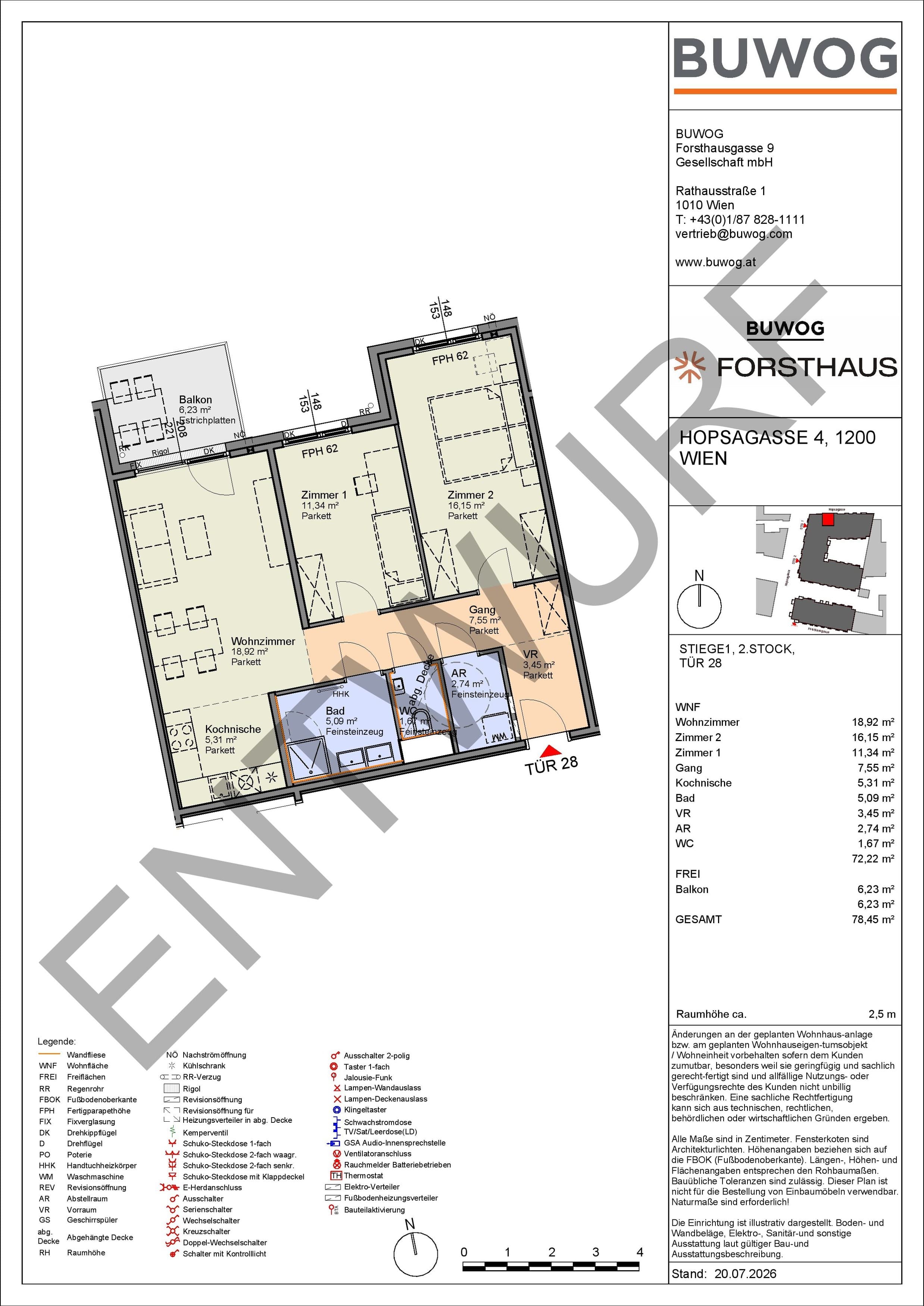 Floorplan Top HO 1.28 — FORSTHAUS — 3 Rooms — 72.2 m² — 2. OG — Nord