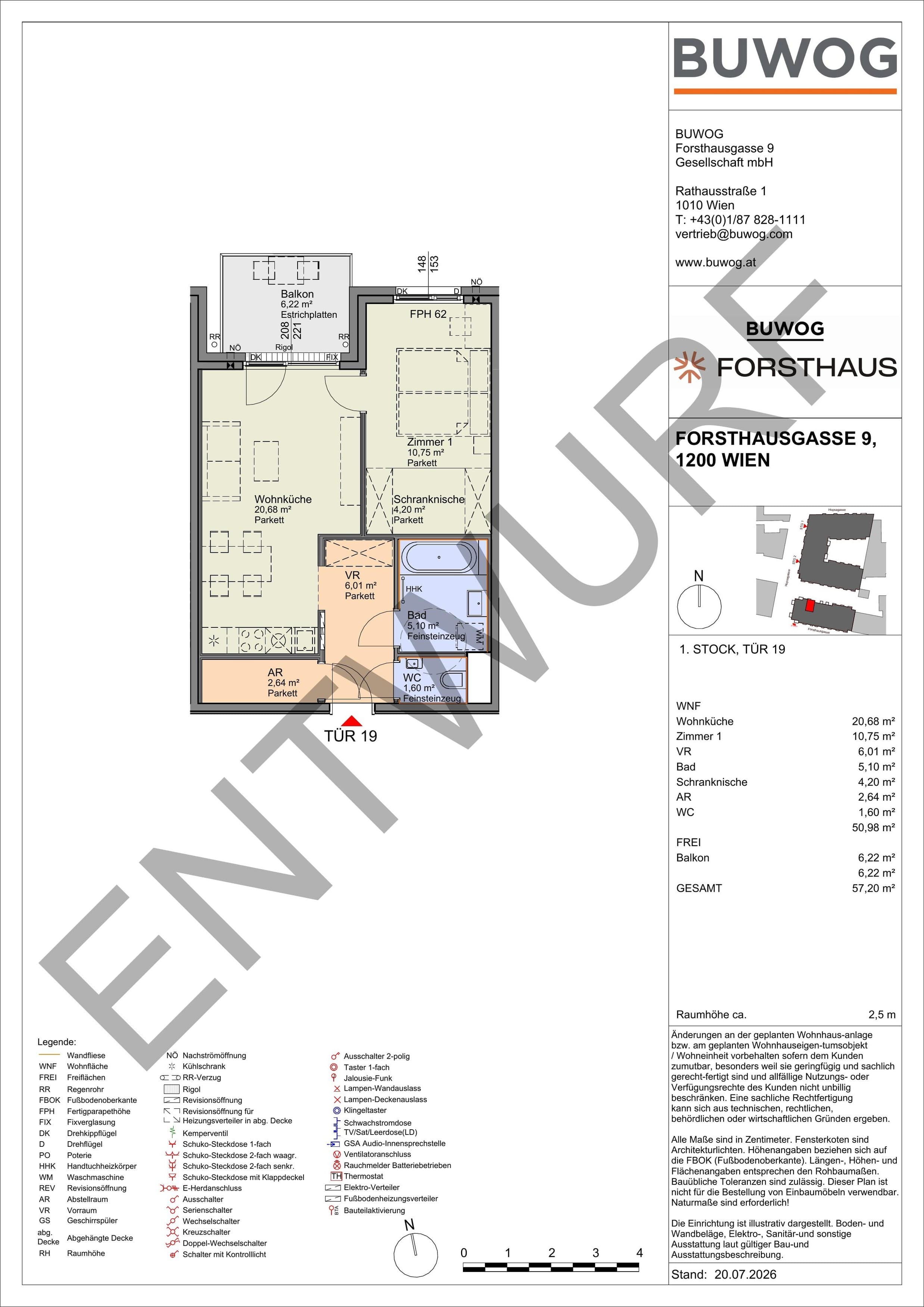 Floorplan Top FH 19 — FORSTHAUS — 2 Rooms — 51 m² — 1. OG — Nord