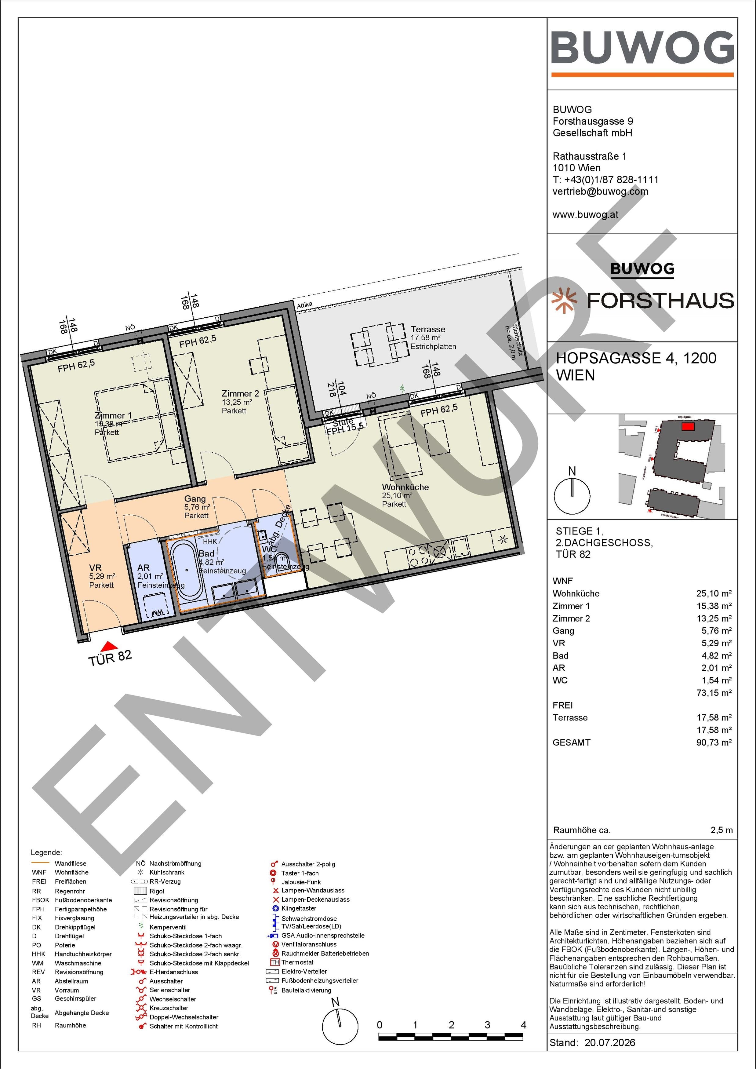 Floorplan Top HO 1.82 — FORSTHAUS — 3 Rooms — 73.2 m² — 2. DG — Nord