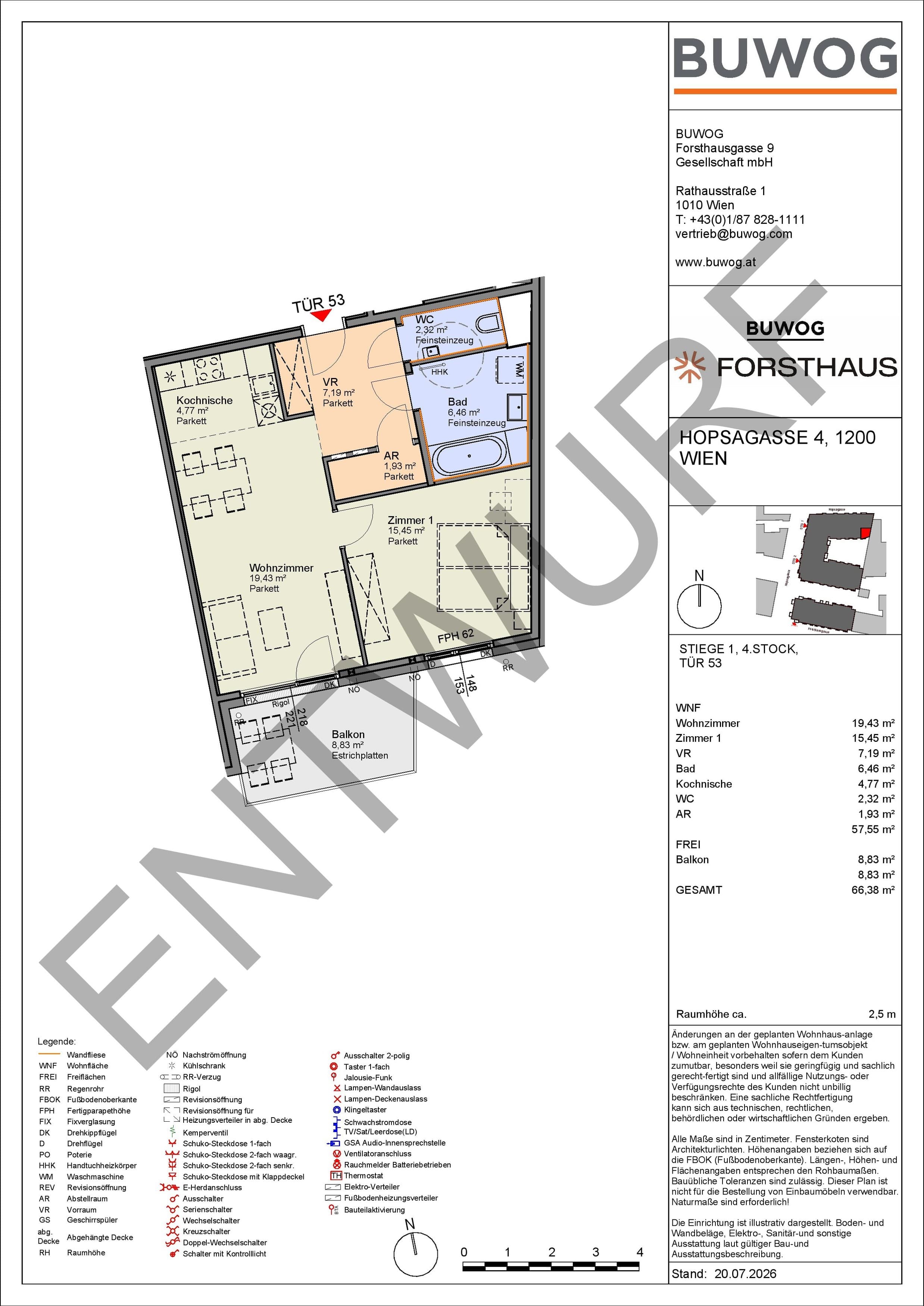 Floorplan Top HO 1.53 — FORSTHAUS — 2 Rooms — 57.6 m² — 4. OG — Süd